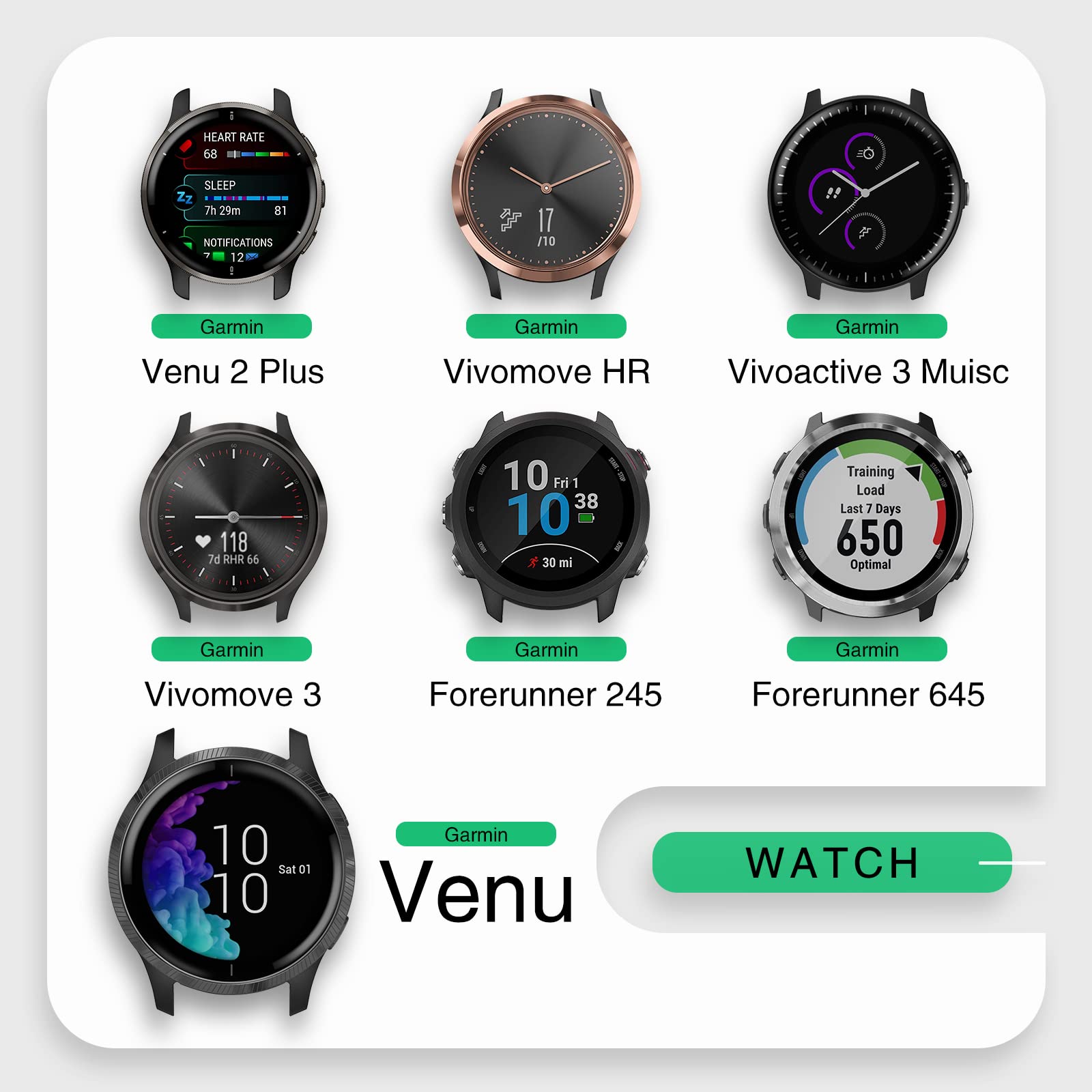FTRONGRT 20mm Cinturino Compatibile con Garmin Vivoactive 3, Silicone Cinturino di Ricambio Compatibile con Garmin Vivoactive 3- (Bianco