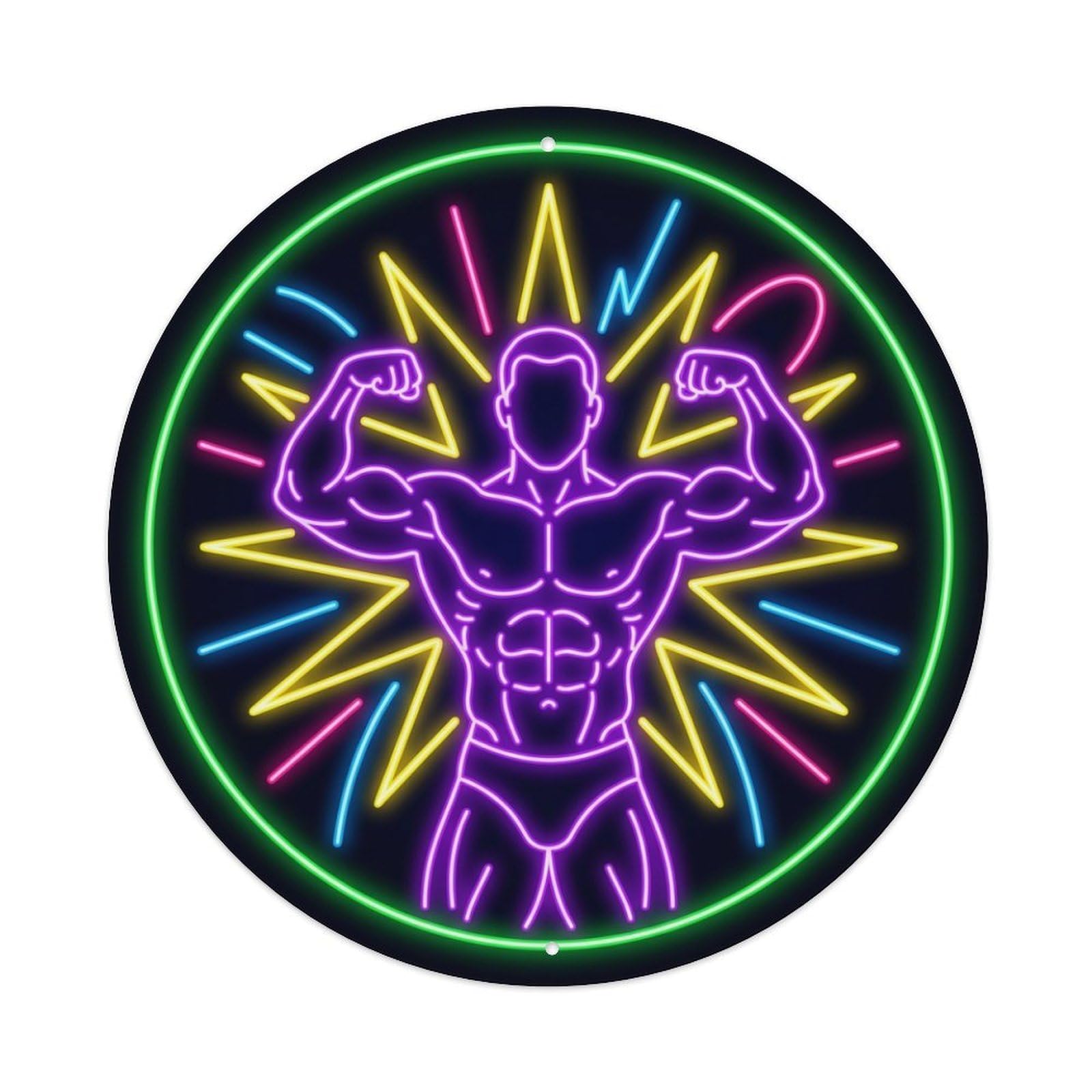 Vintage Faux Neon Gym Retro Bodybuilding Ripped Metal Tin Sign