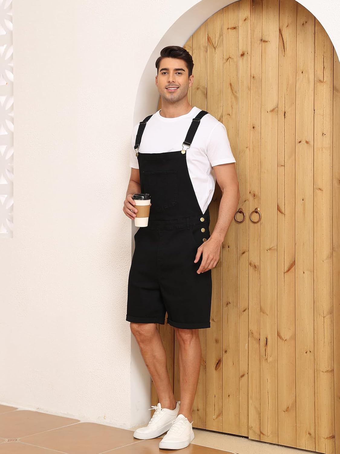 Men's Denim Overalls Jean Shorts Bib Coveralls Casual Loose Fit Work Summer Jumpersuit