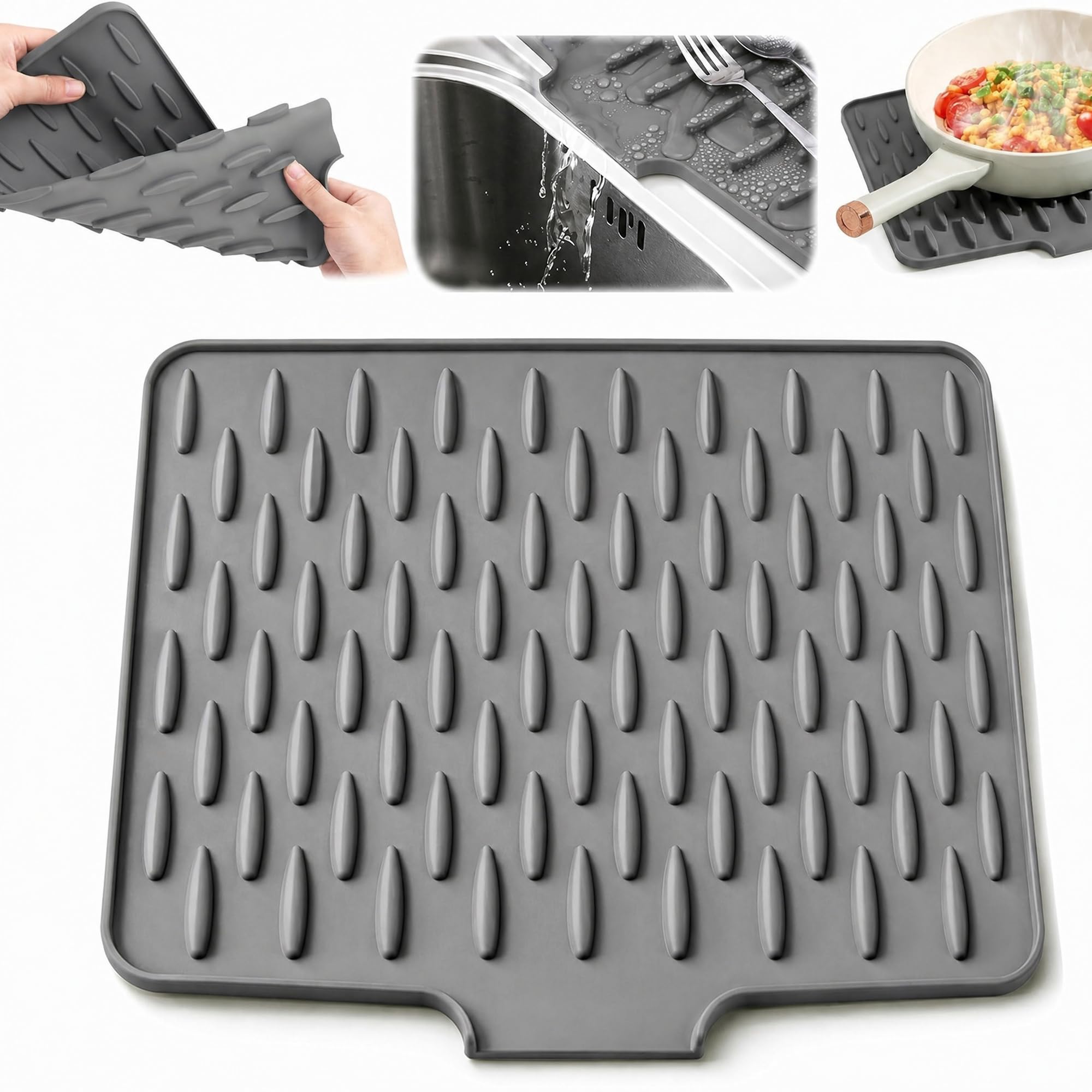 Silicone Draining Mat, Heat-Resistant Silicone Mat Dish Drying Mats