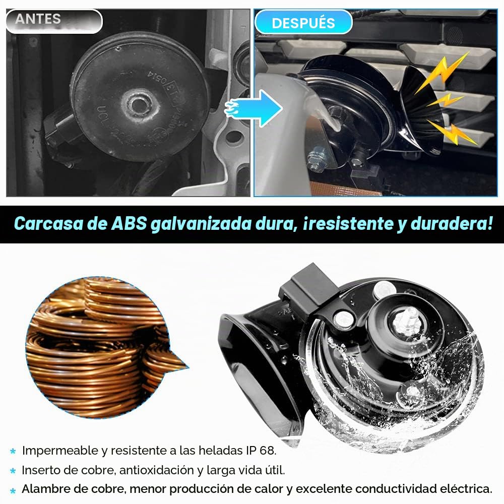 Autorder Kit de bocina de coche de ajuste personalizado para Toyota RAV4 2023 2022 2021 2020 2019, accesorios de 12 V, bocina de caracol impermeable, repuesto de trompeta de coche de tono alto y bajo
