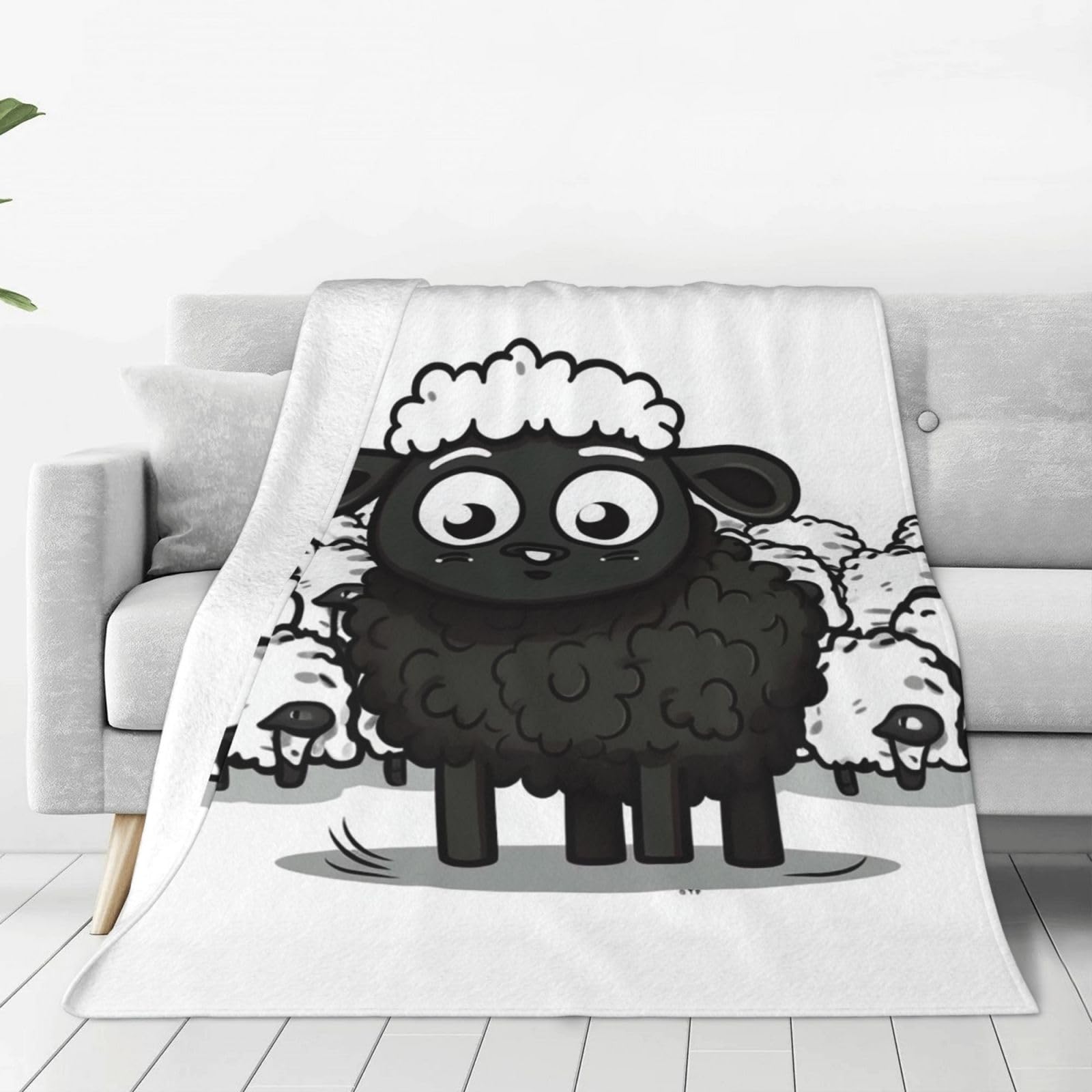 KLOPH Cartoon Black White Sheep Throw Blanket 40"x30" Flannel Fluffy Warm Blanket for Couch, Reversible Plush Blankets for Bed, Comfy Fuzzy Blanket for Sofa, Plush Lightweight-Blankets for All Season