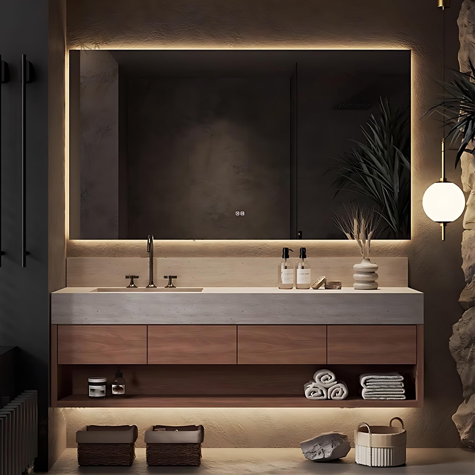 ZGNBSD Bathroom Vanity with Sink - Floating Bathroom Vanity Includes Smart LED Defog Mirror Cabinet, Solid Wood Sink Cabinet, Wall Mounted (56IN)