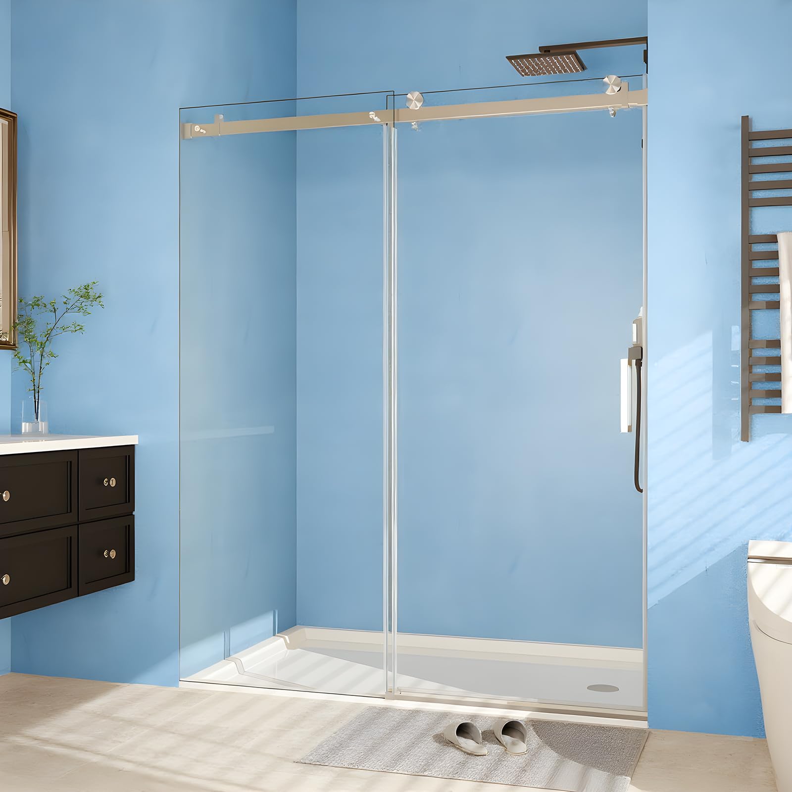 44-48 in W x 76 in H Shower Doors, Frameless Shower Door, Sliding Glass Door with 5/16 in (8 mm) Clear Tempered Glass for Bathroom,Explosion-Proof Film,Handle and Seal Strip