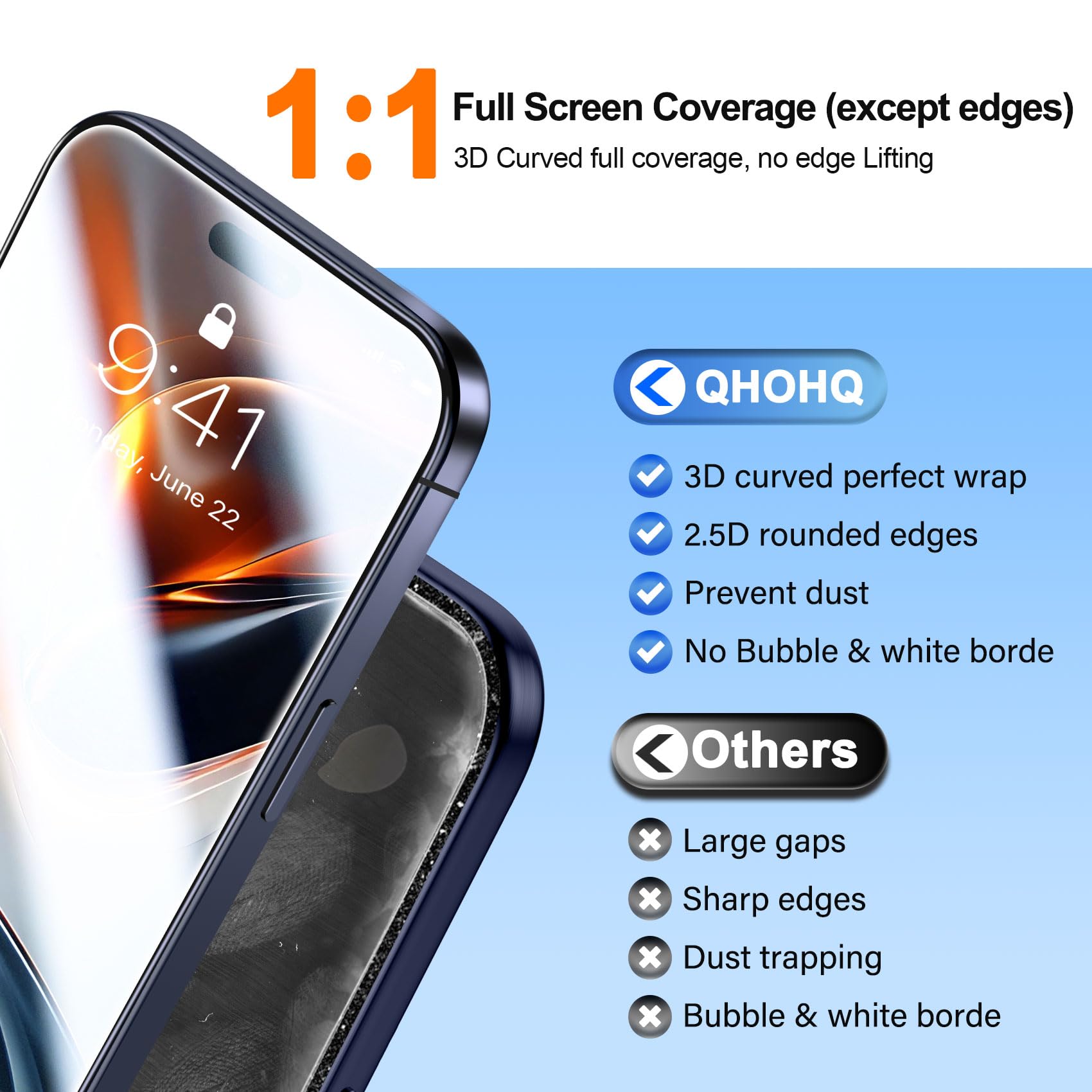 QHOHQ 3 Pezzi Vetro Temperato per iPhone 17 Pro + 1 Set Pellicola Fotocamera, Top 9H+ Durezza Pellicola Protettiva, [12 Piedi Antiurto di Grado Militare], Auto-Install 1s, Cover Compatibile