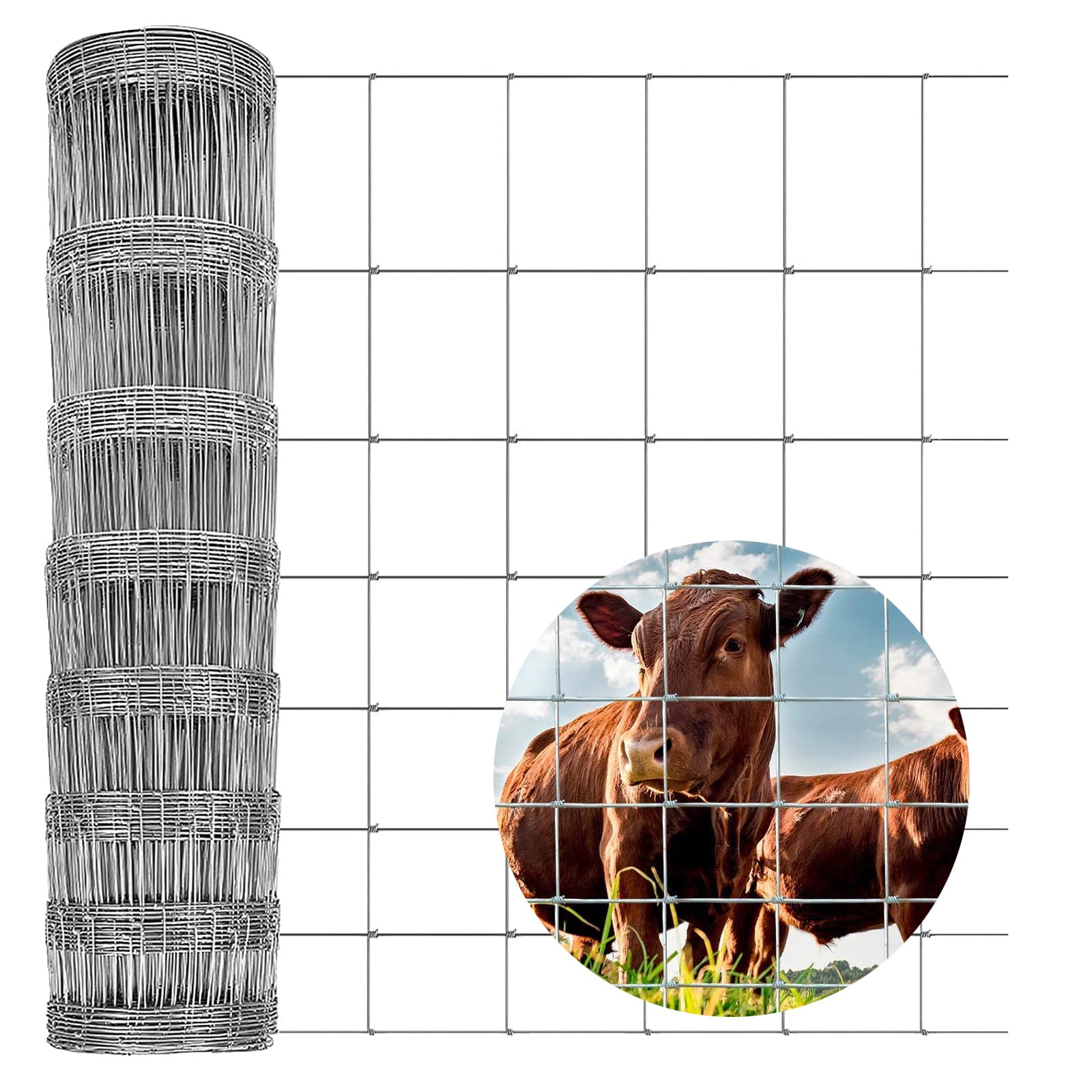 Youseahome Stock Wire Fence, Sliver, 80Cm X 50M 50M L8/80/15 Wire Agricultural Fencing Hot Dipped Galvanized Livestock Stock Fence For Pig Sheep Deer Cow Horse, 1.8Mm Wire Diameter Animal Farm Protective Border Paddock Boundary Fence Garden Netting