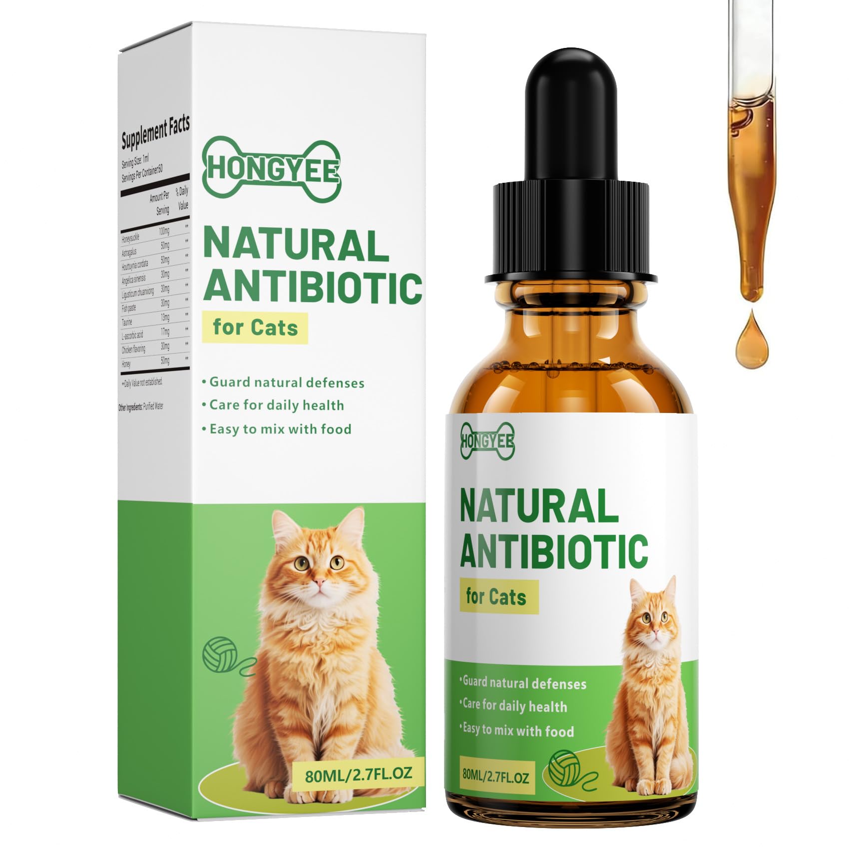 80ml Antibiotics for Cats, Natural Herbal Formula, Effective Against Infections, Inflammation and Allergic Itching, Boosts Immune System, Suitable for All Cat Breeds