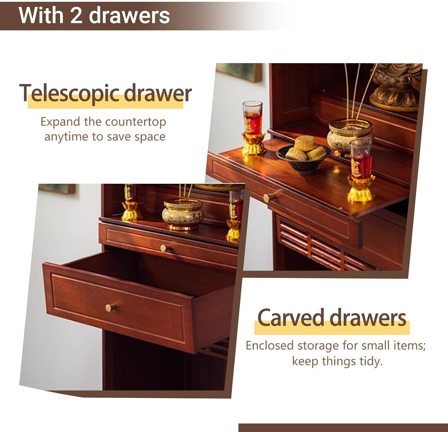 Altar Table with Storage,Buddhist Pooja Cabinet,with Storage & Pull-Out Worship Table,Pedestal Offering Table,for Incense and Pray, for Living Room, Study Room