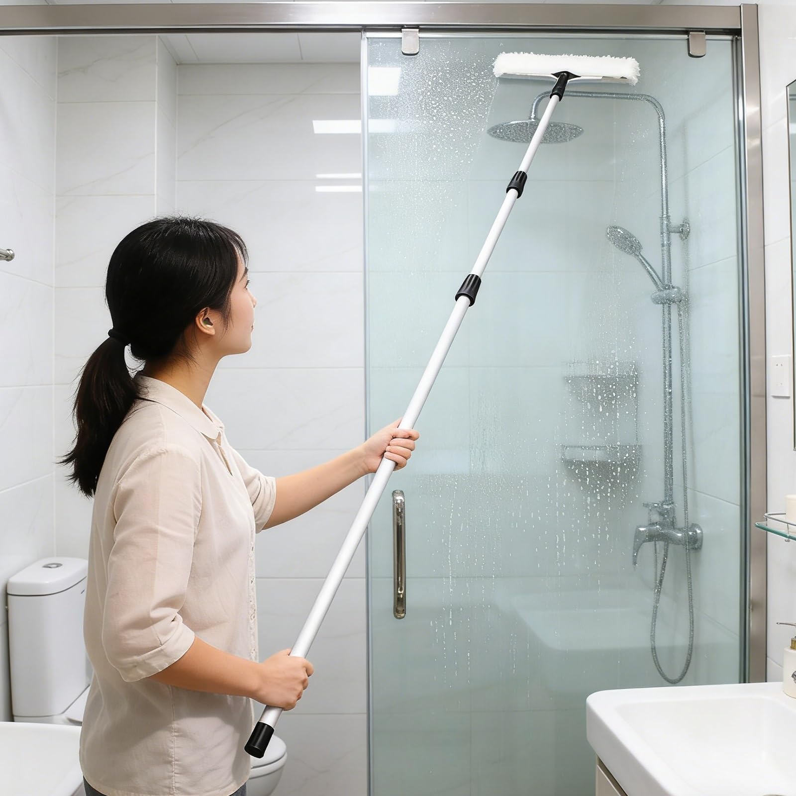 Limpiador Limpieza Vidrios Limpiador de vidrios de Ducha Multifuncional con Barra telescópica, Kit de Limpieza de Ventanas para Interiores y Exteriores(400 cm/13 Foot)