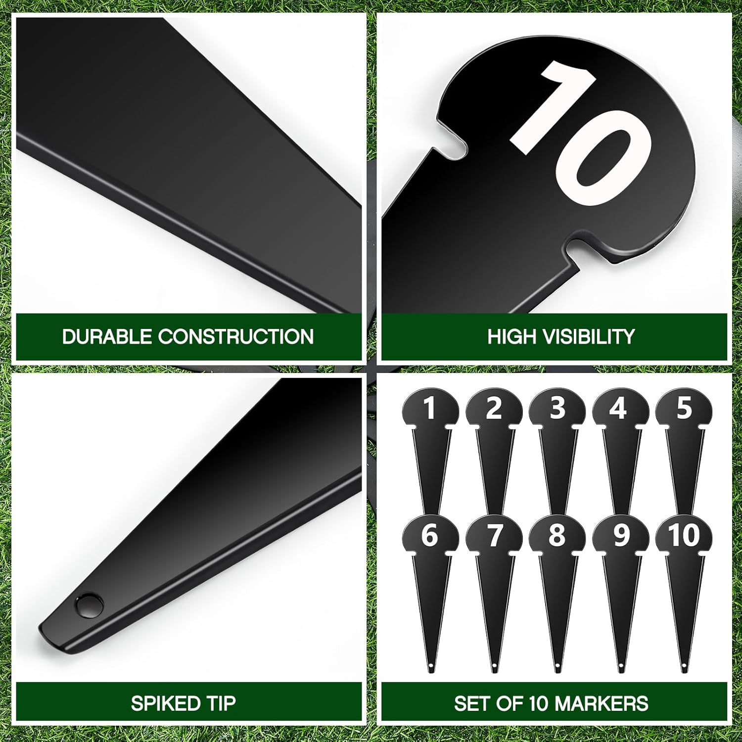 Gemscream 10 Pcs Discus Shot Markers with Spiked Tips Metal Shot and Discus Throw Markers Number 1-10 Track and Field Equipment for Back to School Competitions and Training, 7 x 2.5 Inches