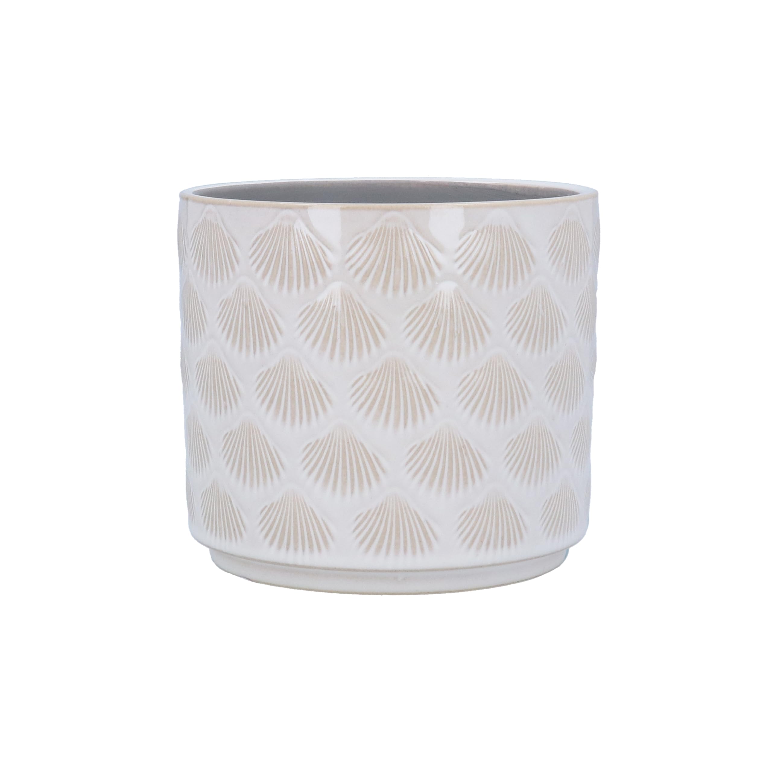 Gisela Graham White Stoneware Plant Pot Cover, Sea Shells, 12.5Cm X 14Cm