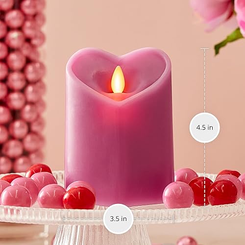 Miniatura 7 de Luminara Vela sin llama de sorbete de frambuesa con forma de corazón, pilar LED  3.5 x 4.5 pulgadas, colección del día de San Valentín