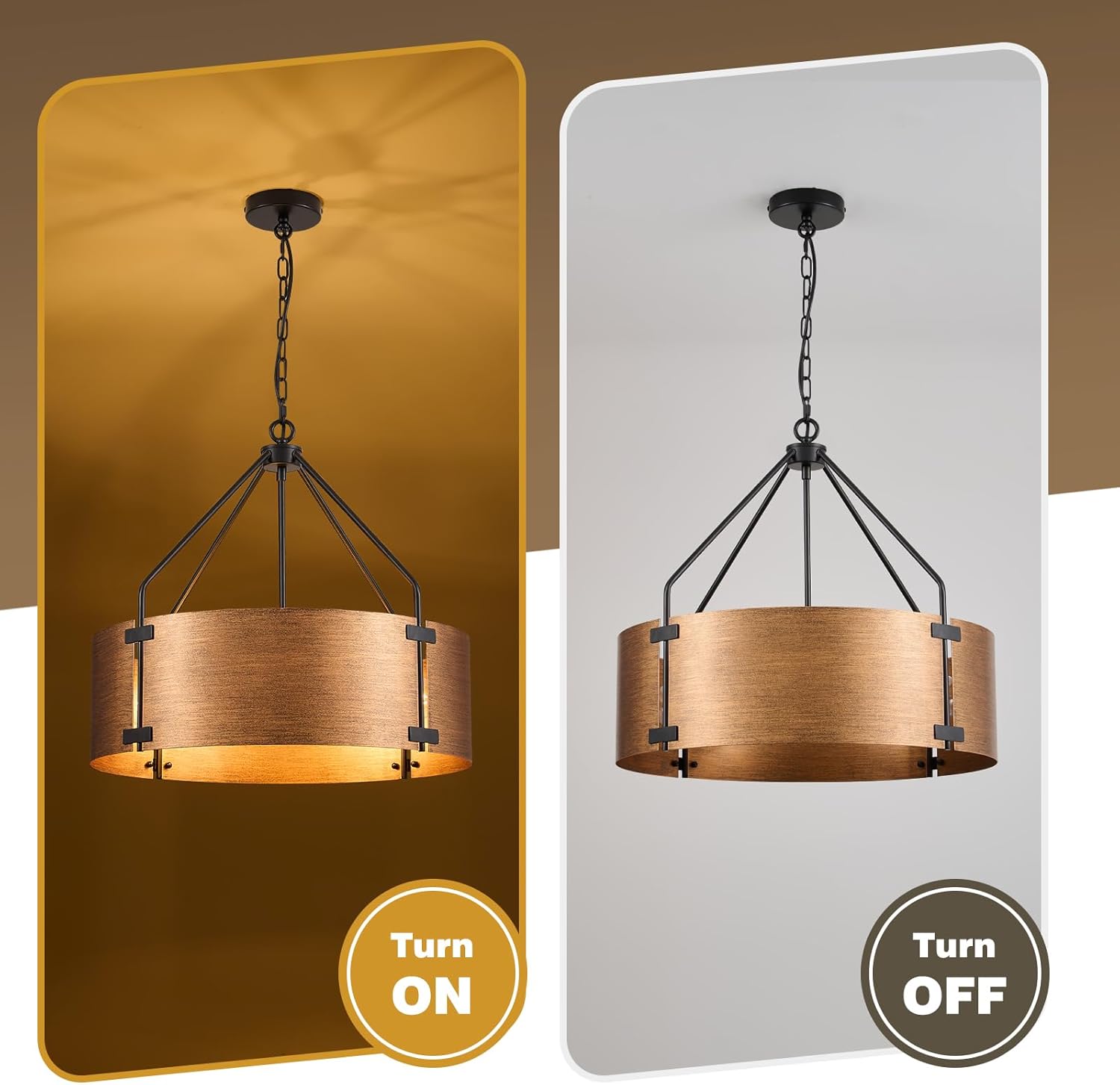 22"Copper Drum Chandelier for Dining Room Brass Farmhouse Pendant Lights Hanging Round Light Fixture Vintage Bronze Height Adjustable Chandeliers for Kitchen, Foyer Entryway, Bedroom Living Room