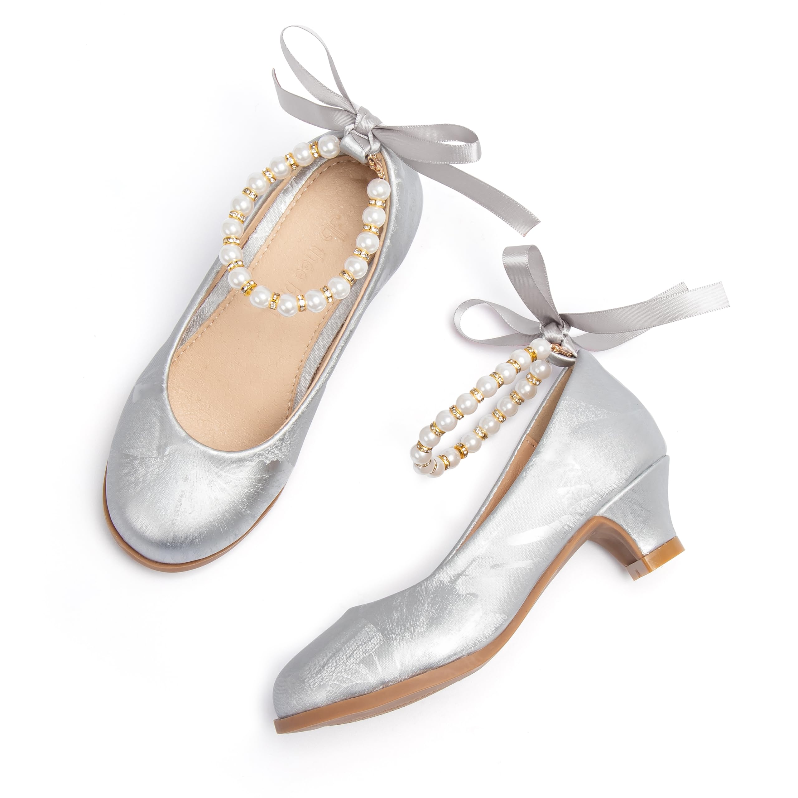 THEE BRON Girls Low Heel Dress Shoes Mary Jane Party Wedding Flower Girl Pumps