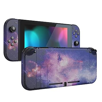 eXtremeRate Back Plate for Nintendo Switch Console, NS Joycon Handheld Controller Housing with Full Set Buttons, DIY Replacement Shell for Nintendo Switch - Nubula Galaxy