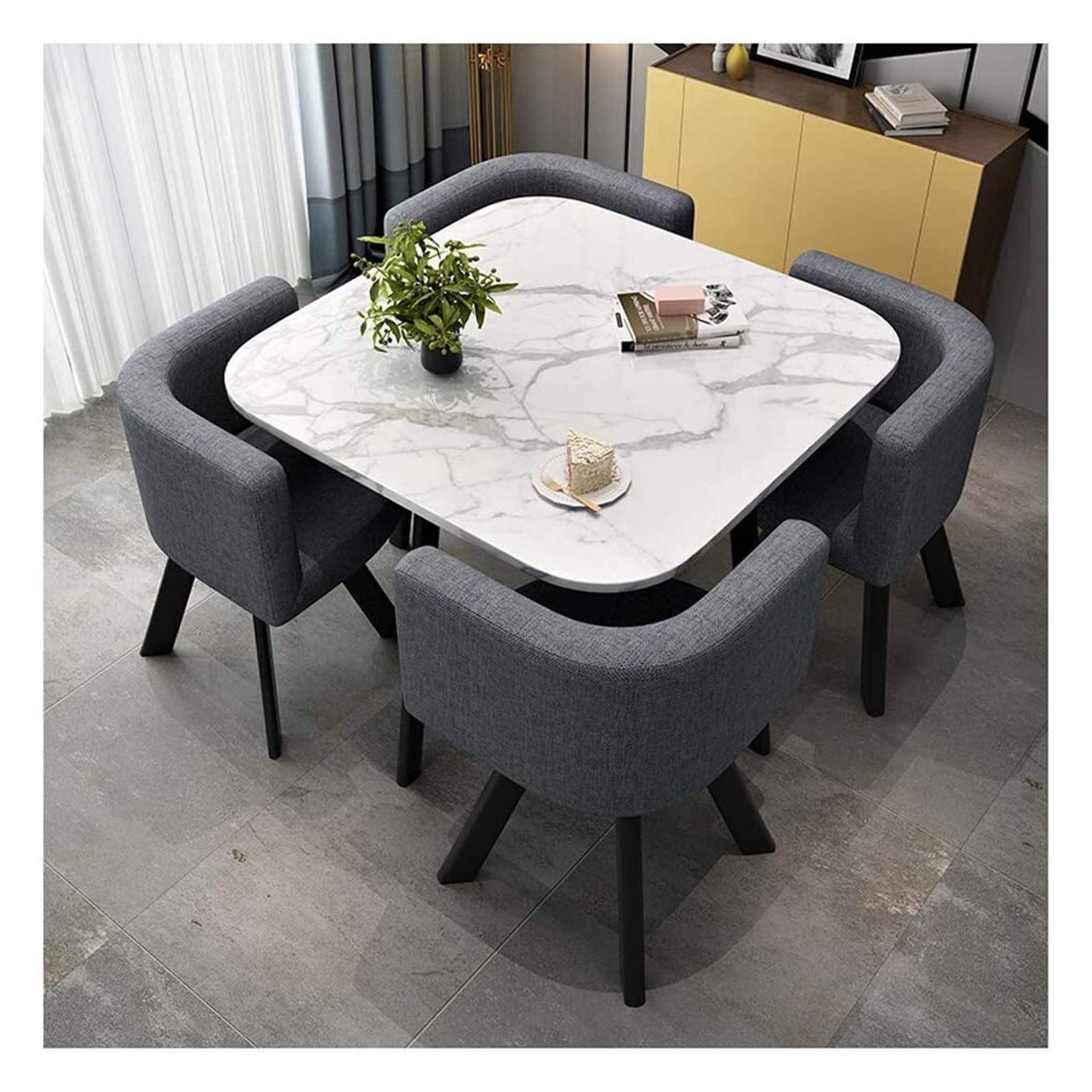 Round Dining Table And Chair Set, Modern Style, Grey, 80 cm Diameter, Square Table, Wood, Leather, Steel, Requires Assembly, Wipe With Damp Cloth