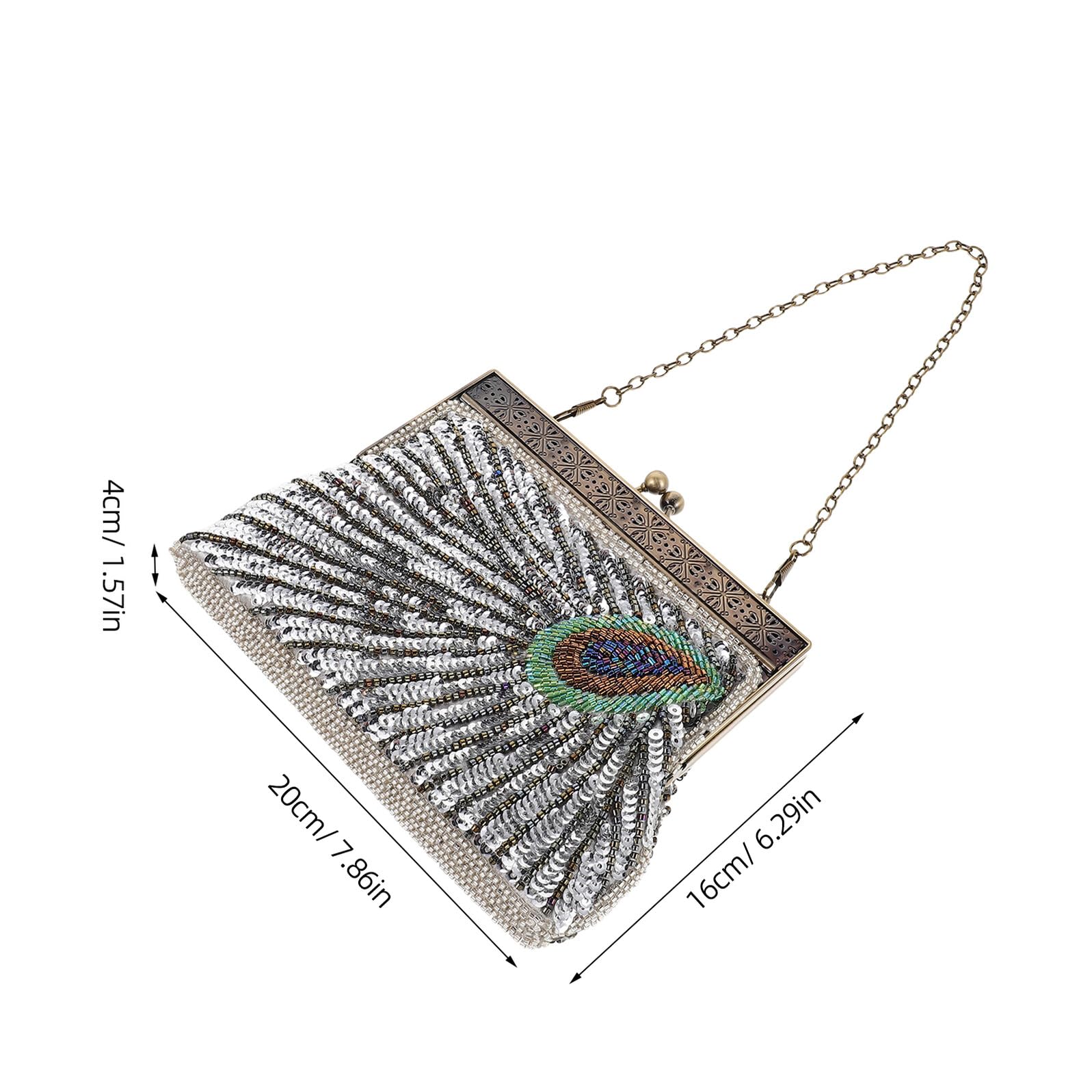 Holibanna Vintage Damen Clutch mit Perlen und Pailletten Glitzernde Abendhandtasche Handgefertigte Umhängetasche für Hochzeit Abschlussball und Party