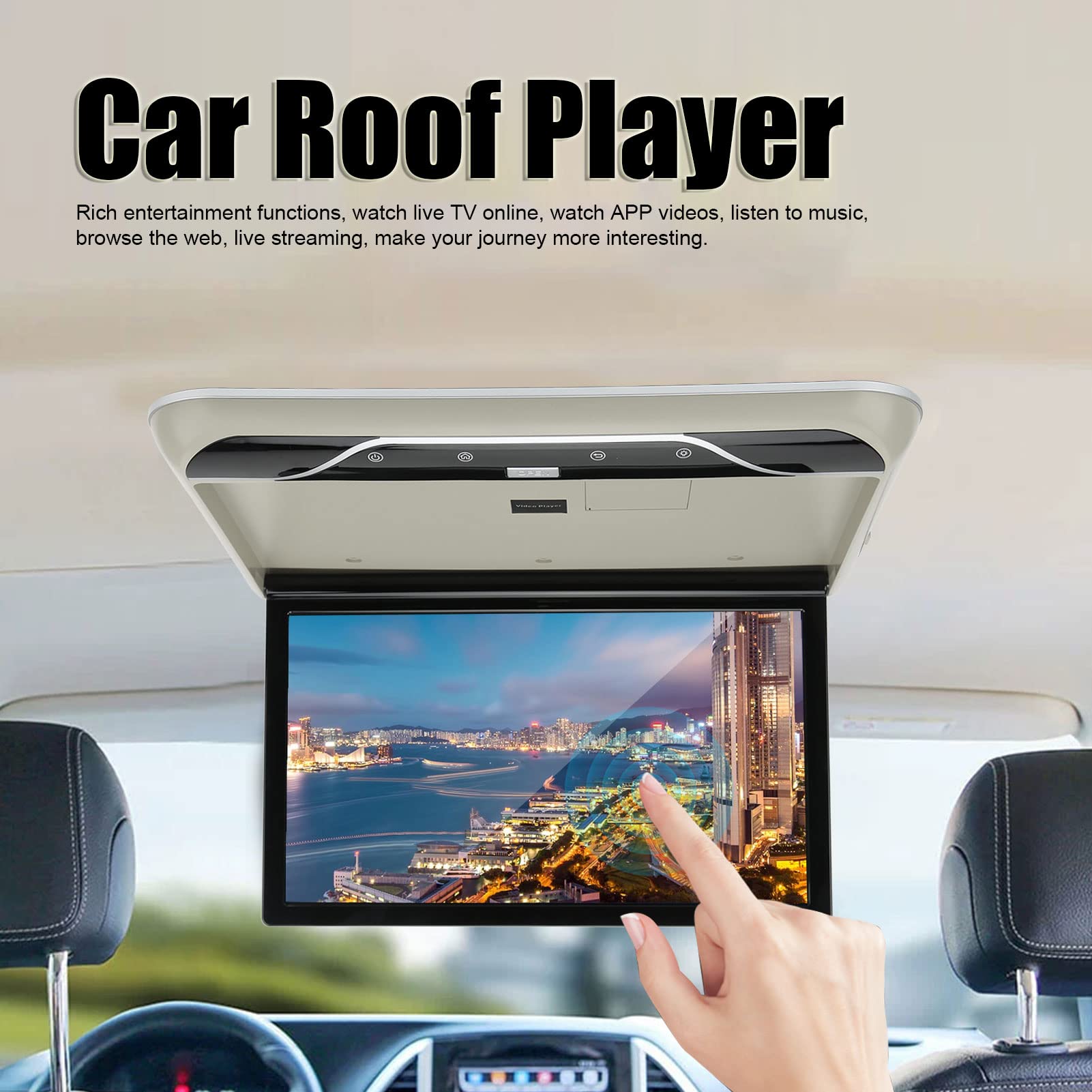 KIMISS Monitor de Techo de Coche de 19 Pulgadas, Pantalla Táctil, Reproductor Superior de Coche 1080P de Alta Definición, Monitor Montado en Techo Abatible hacia Abajo, Multifunción para(Gris)