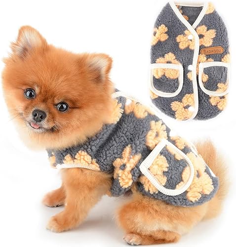 Chaleco clásico de forro polar jacquard para perros pequeños, con bolsillos, suéter suave para cachorros, con botones, abrigo cálido para mascotas,