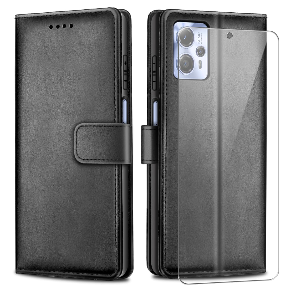 Cover In Pelle PU Con Portafoglio E Vetro Temperato Per Motorola Moto G13 / G23 – Custodia Flip Con Supporto – Nero - 2