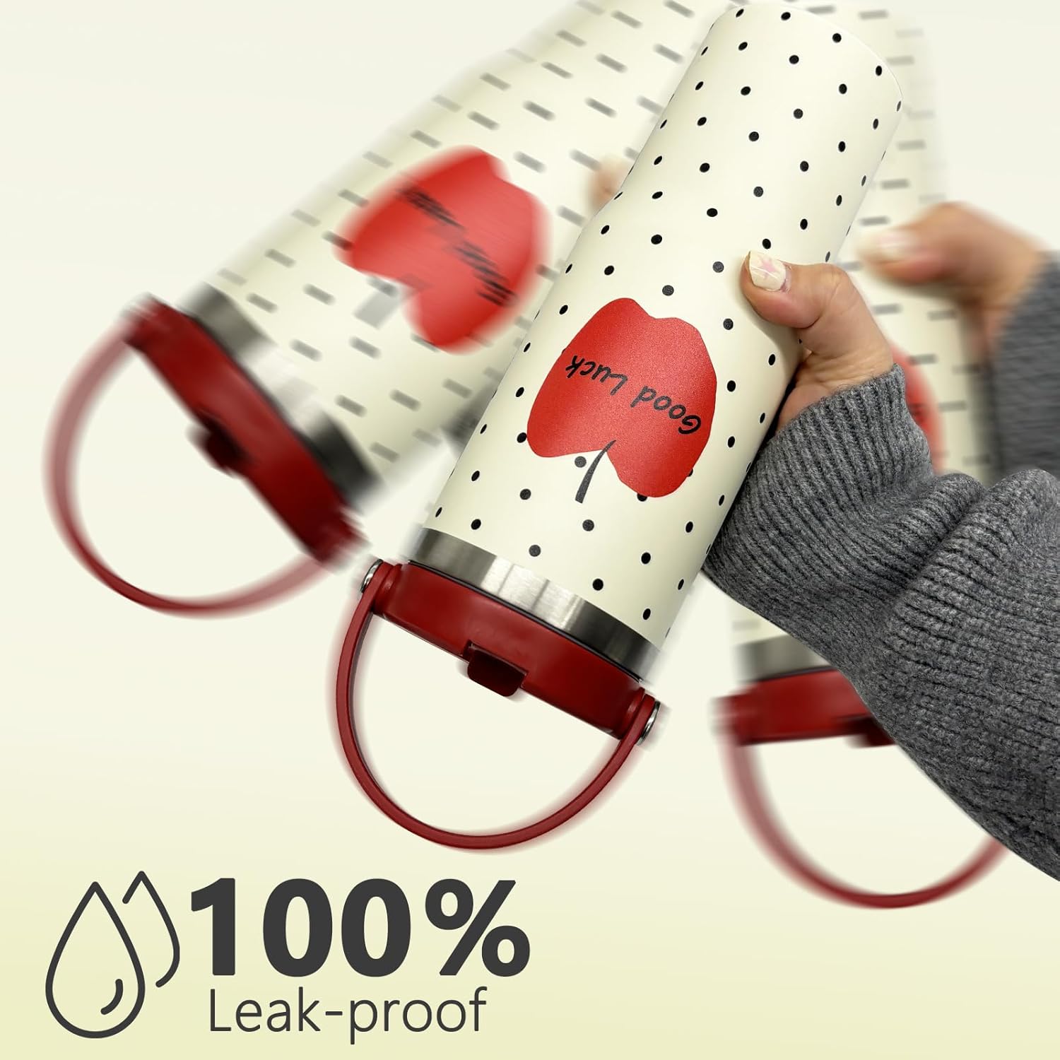 30 oz Tumbler with Handle and Straw, Vacuum Insulated Tumblers with Flip Straw and Top Handle, Leakproof Tumbler, Stainless Steel Travel Mug for Coffee Water, Cold for 20 Hours(Red Apple) - Image 4