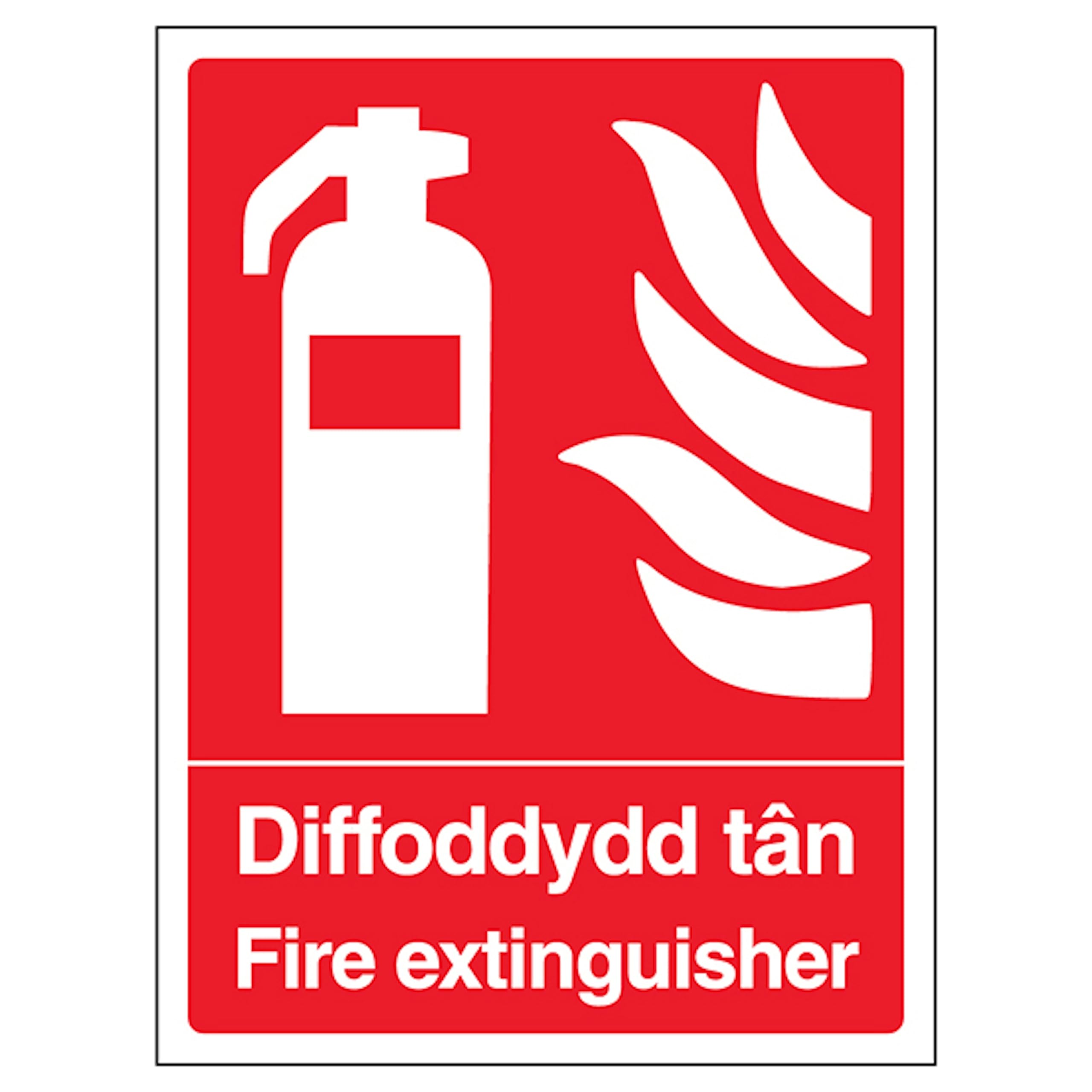 V Safety Welsh/English - Fire Extinguisher - Portrait 200 x 300 mm - Reinforced Super-Tough Flexi-Plastic Safety Sign