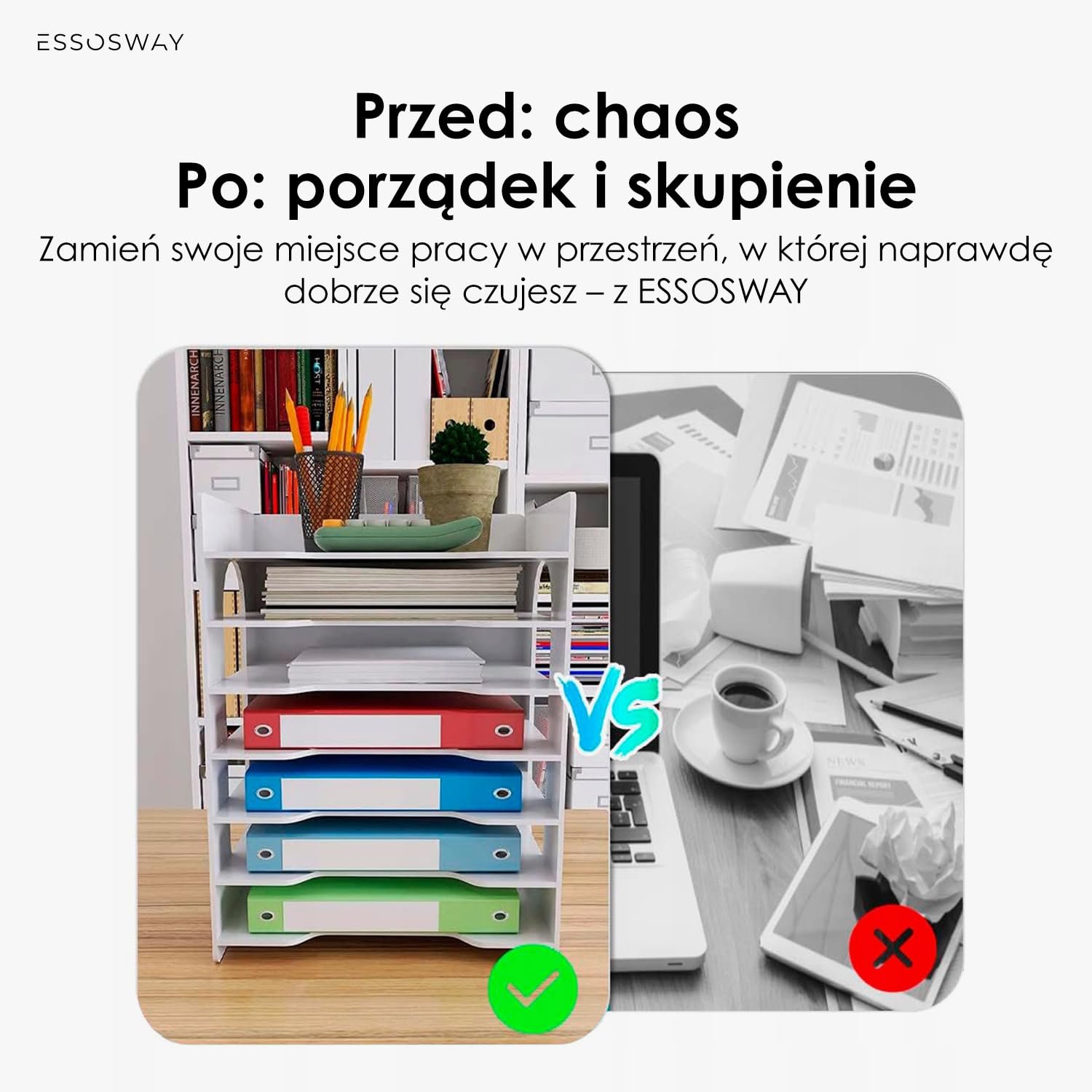 Organizer na biurko - Pojemnik na Dokumenty A4 - z 7 Szufladami i Przybornikiem na Długopisy - Akcesoria biurowe - do Domu i Biura - Biały