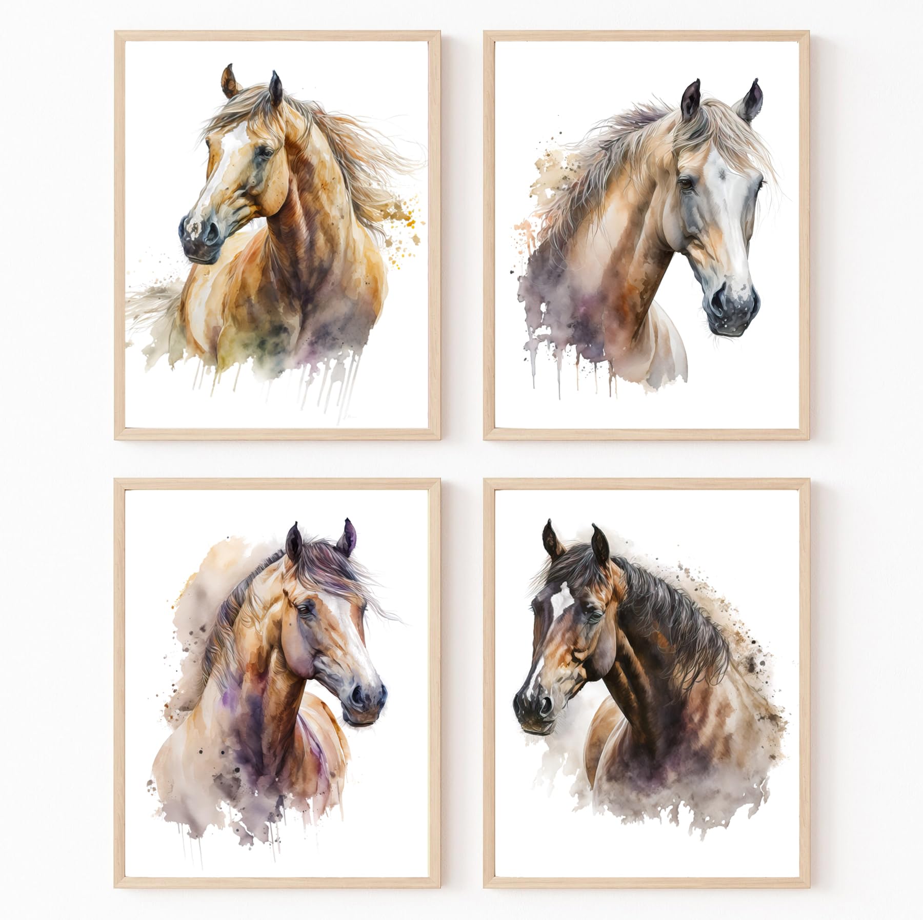 Hodge Creations Watercolour Horses Set Of 4 Unframed A5 Prints Wall Art Decor Picture Poster New Gift Present Select Size Below A5 A4 A3