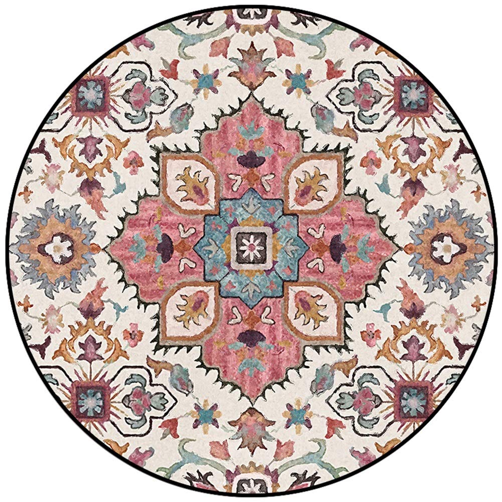 WZLL Circular Area Rugs Washable Country Flower Soft Short Pile Living Room Rug For Balcony Bedroom Kitchen Anti-slip Carpet (Color : Multi-olored, Size : Ø80cm)