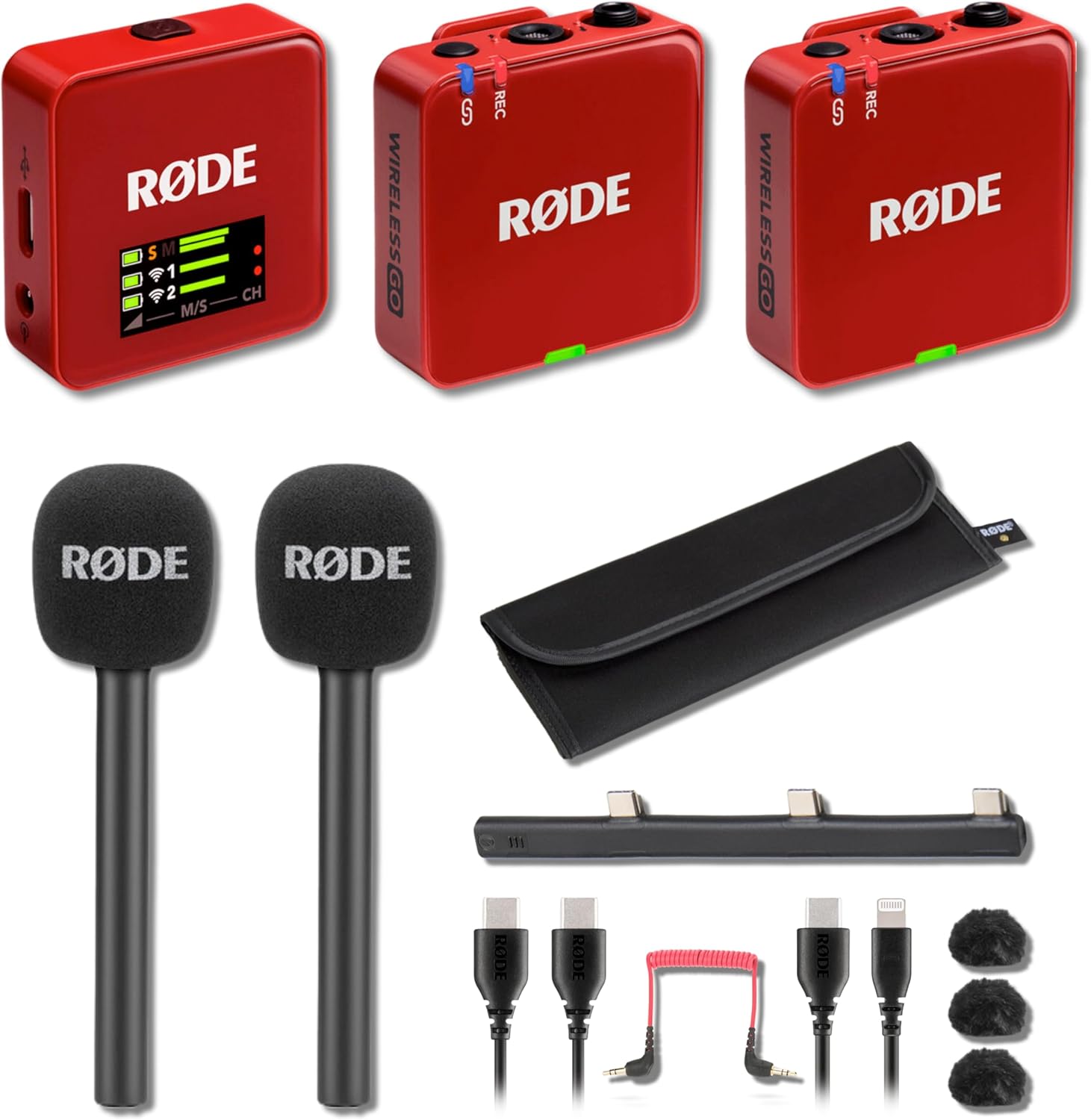 Rode Wireless GO (Gen 3) Compact Wireless Microphone System (Red) with 2X Interview GO Handheld Adapters