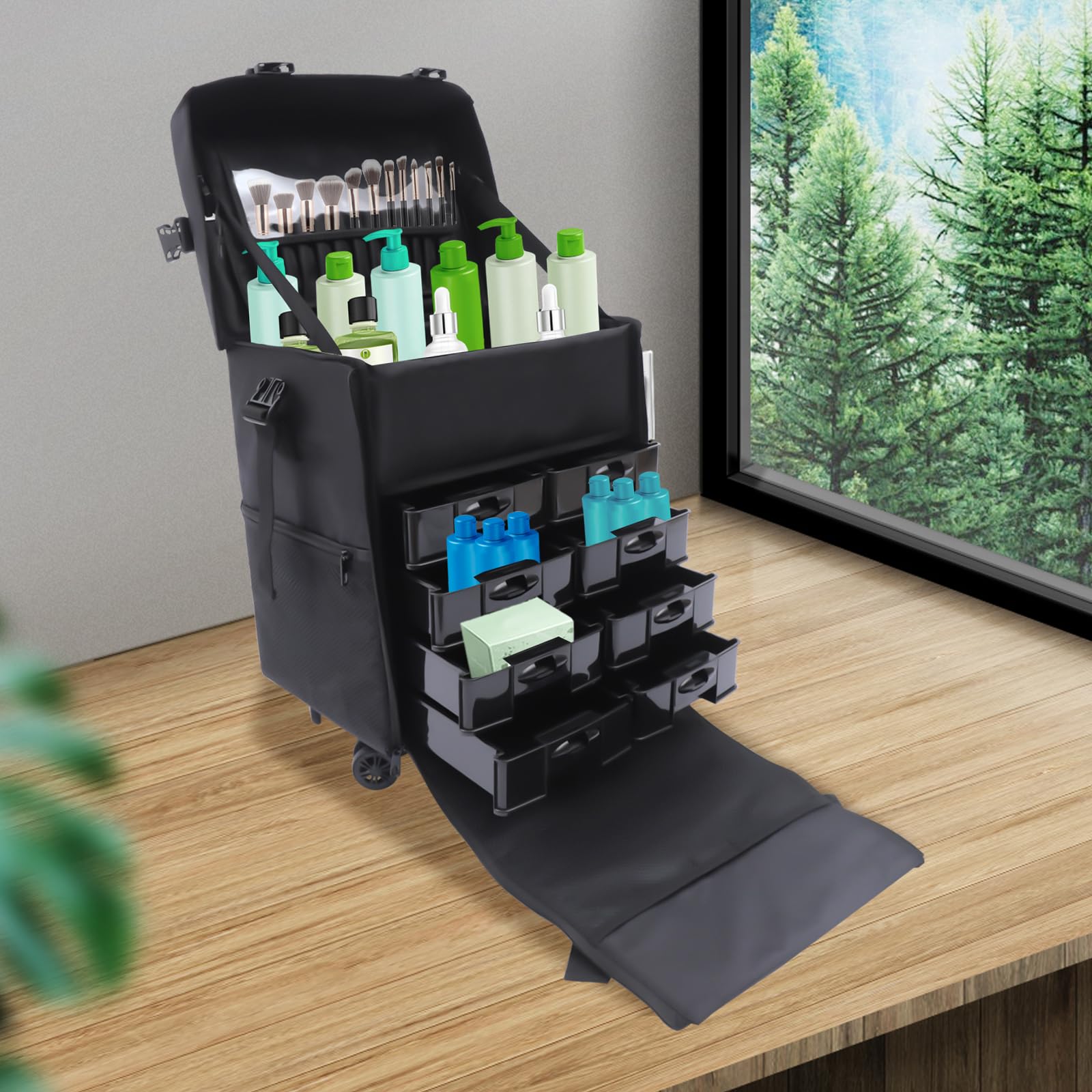 2 in1 Kosmetik Trolley Kosmetikkoffer, Schubladen Make up Koffer Nagelkkoffer Beauty Case Friseur Box Multikoffer, Make-up Reisen Friseure Friseurkoffer & Wheels