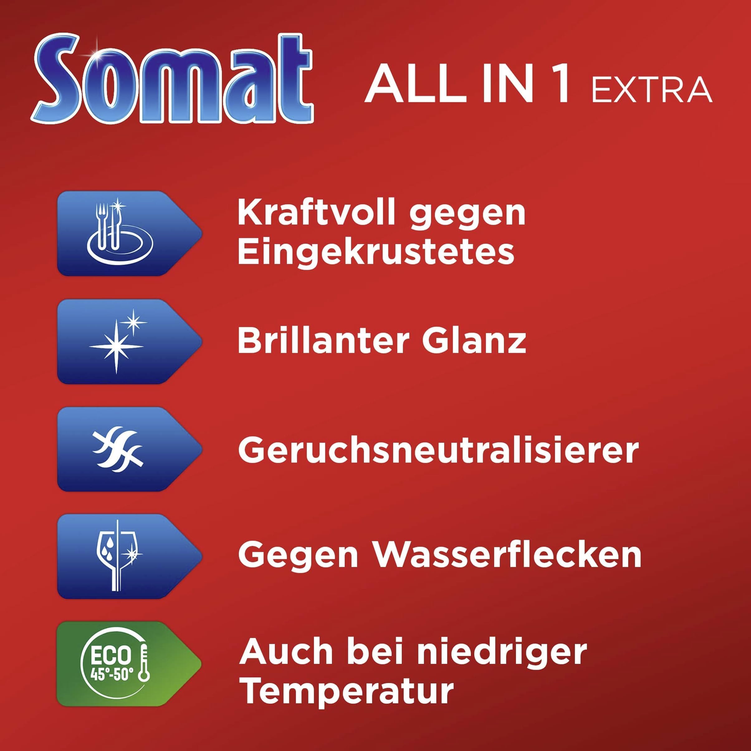 Somat All in 1 Spülmaschinen Tabs (6 x 100 Tabs), Geschirrspül Tabs für strahlende Sauberkeit auch bei niedrigen Temperaturen, kraftvoll gegen Eingetrocknetes