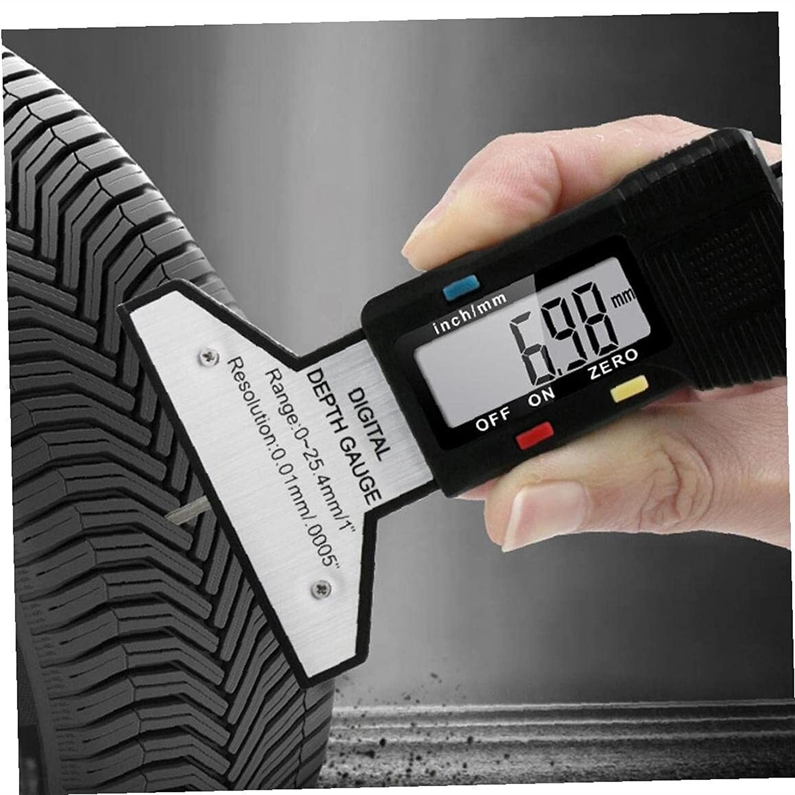 Medidor Digital de Profundidad de la Banda de Rodadura del neumático Comprobador de Profundidad de la Banda de Rodadura portátil de 0-25,4 mm con Herramienta de Pantalla LCD