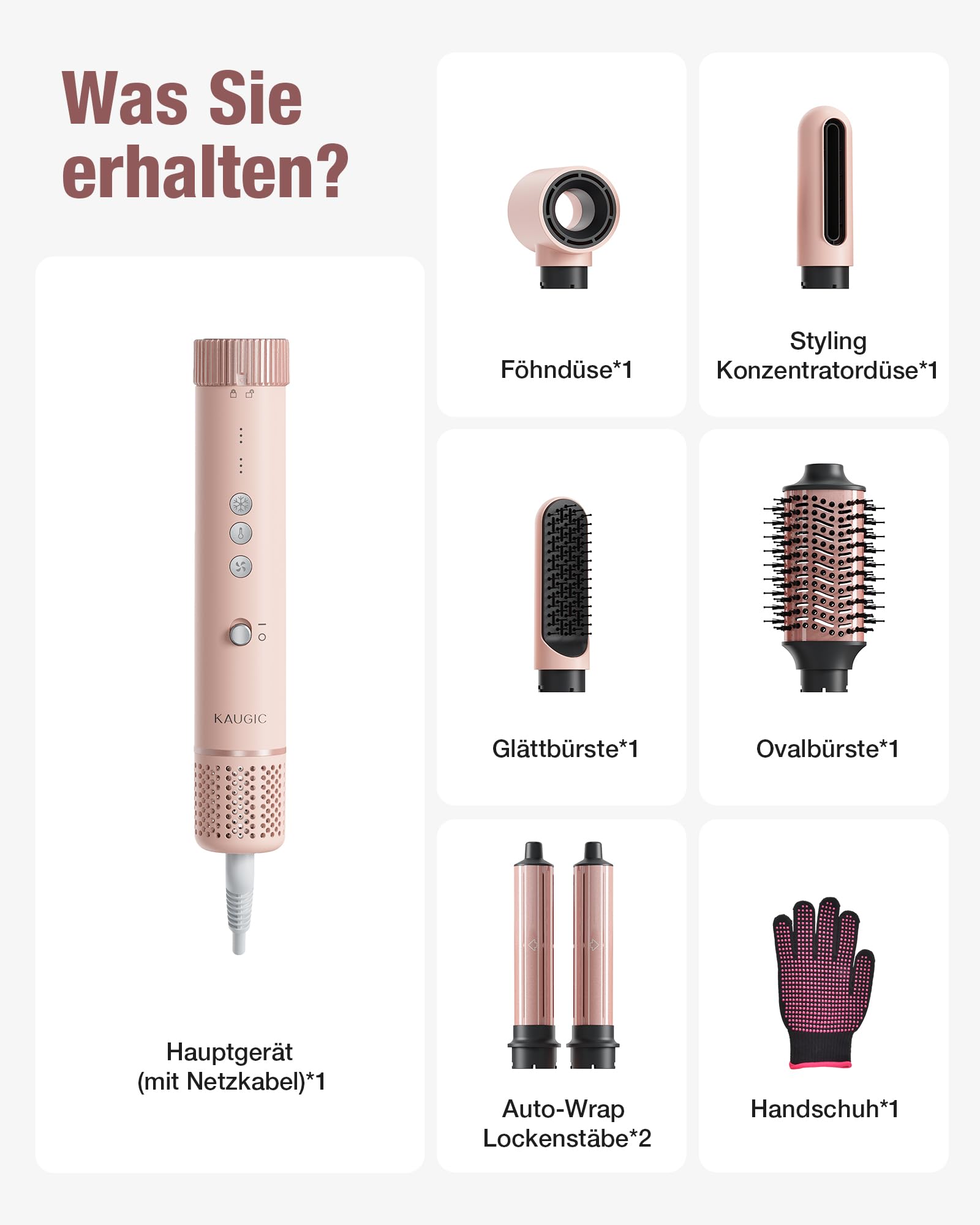 Fer à friser 6 en 1-110 000 tr/min - Haute vitesse - Pour boucler ou lisser - Rose