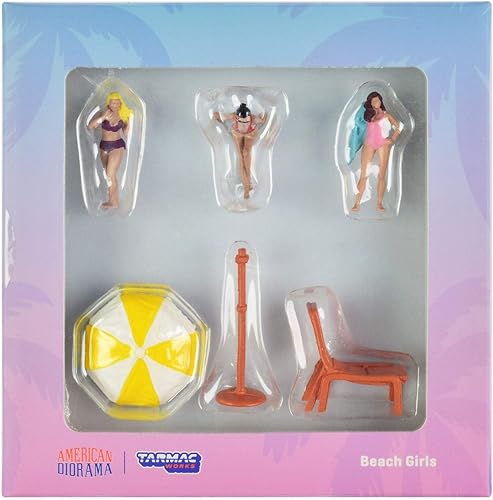 Beach Girls - Juego de 5 figuras fundidas a presión (3 figuras femeninas y 2 accesorios de playa) para modelos a escala 1/64 por Tarmac Works &