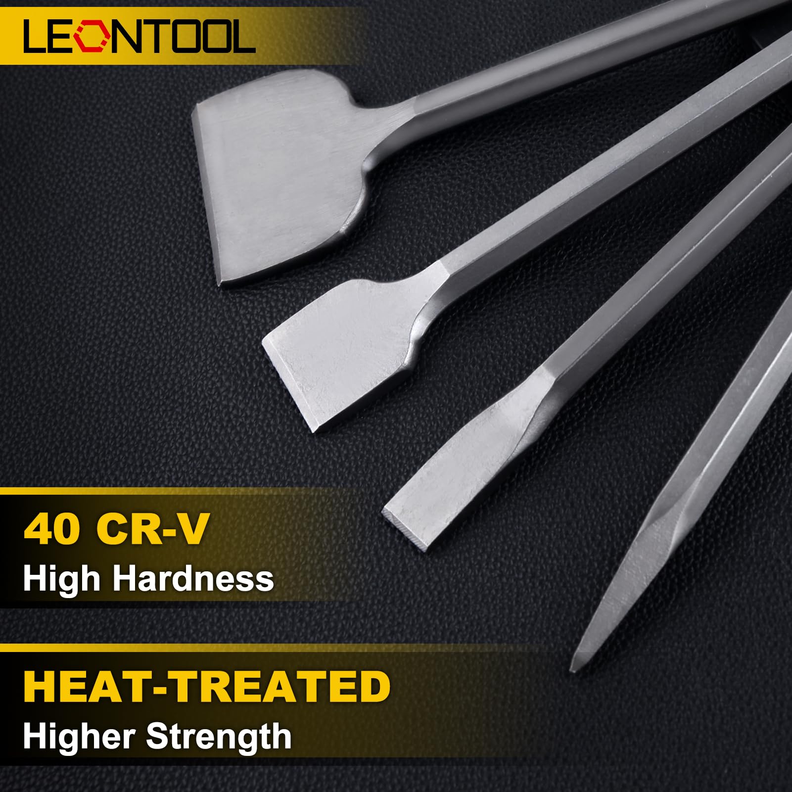LEONTOOL 4 PCS SDS-Plus Chisel Set, 40CR Steel Rotary Hammer Drill Chisel Bits, Point Flat Thinset Scaling Chisel - Image 4