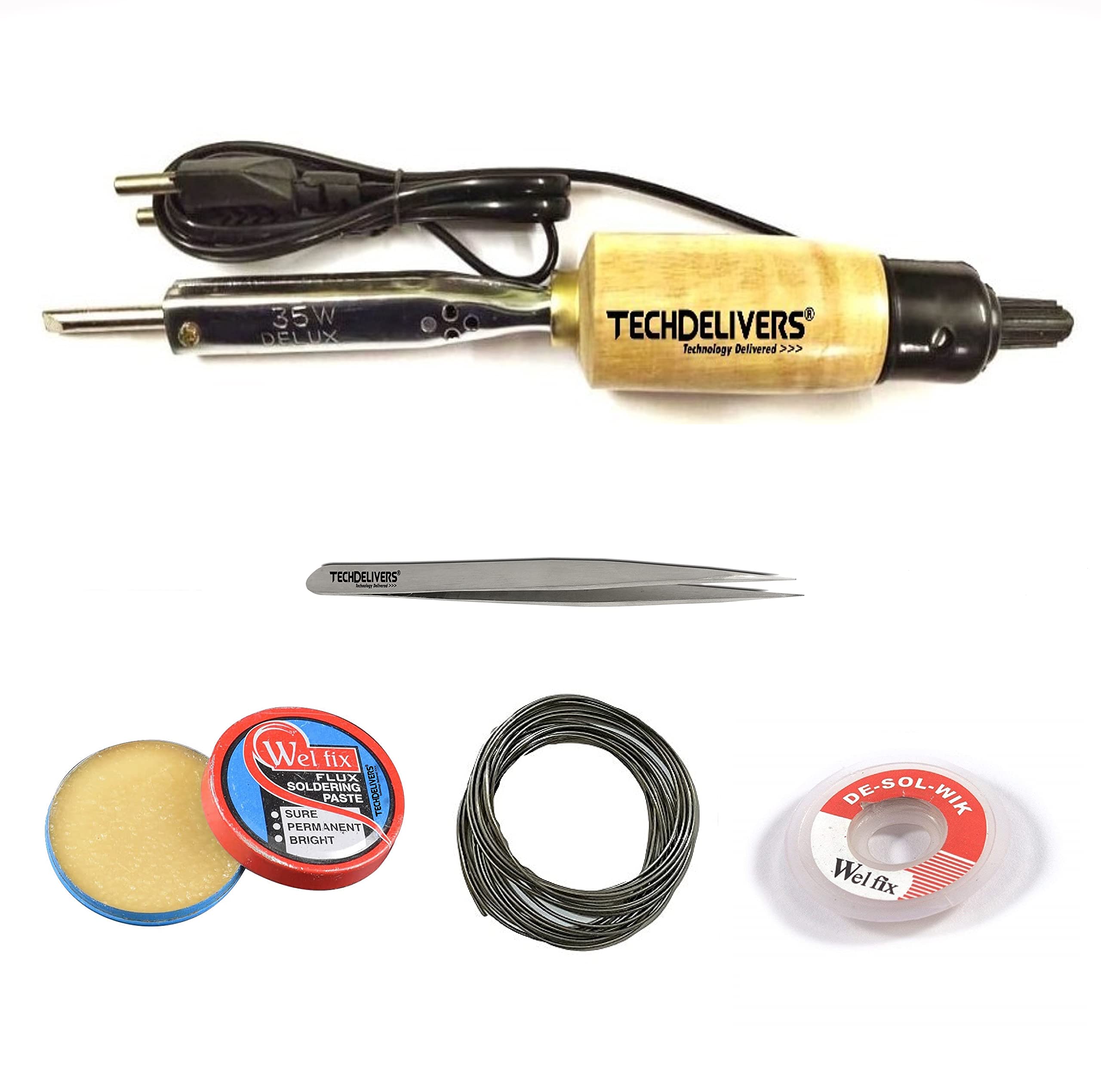 TECHDELIVERS® 35 Watt Soldering Iron Kit, Soldering Wire, Soldering Paste, Desolder Wick, Tweezer (B09D9K9XSZ) Amazon Price History, Amazon Price Tracker