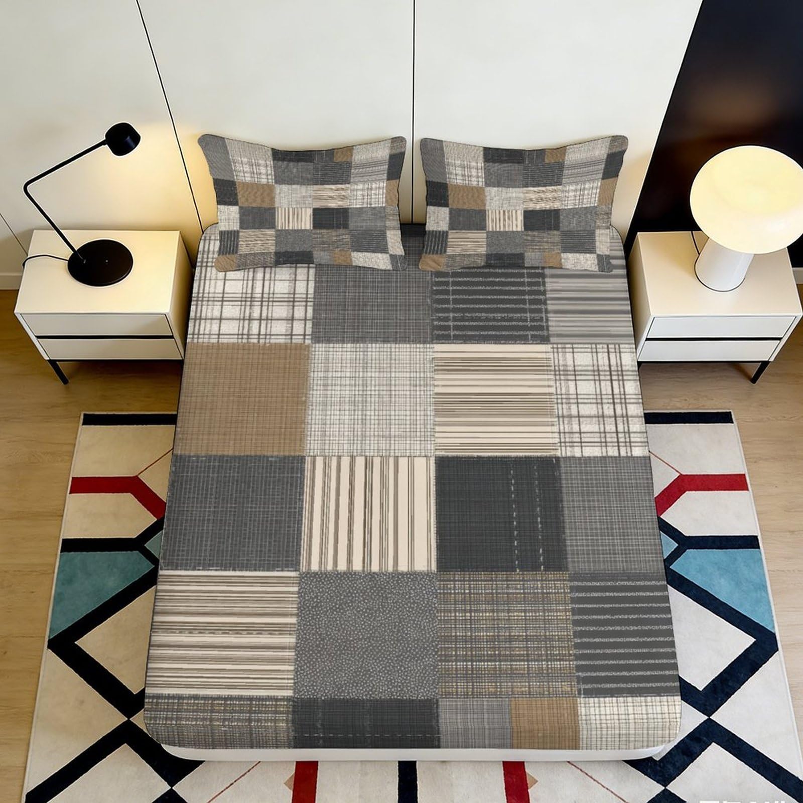 Jqzkxnhpbr Style-10 3D Printed Patchwork Fitted Sheet Microfiber Soft Breathable Geometric Mattress Cover For Bedroom Dorm Decor 90X200x25cm