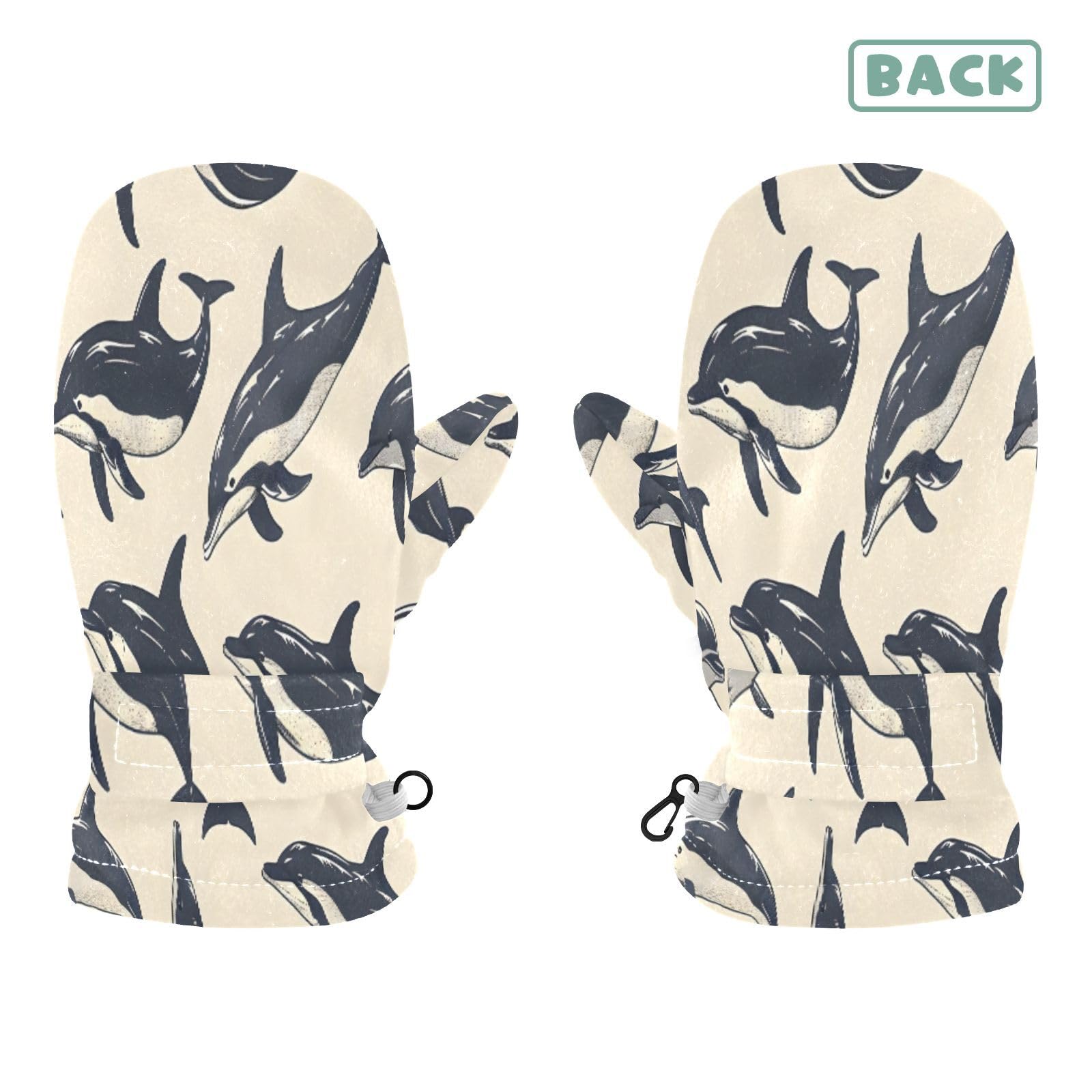 Kid's Winter Gloves Children Warm Gloves Black Dolphin for Boys Girl Age 2-4 Years