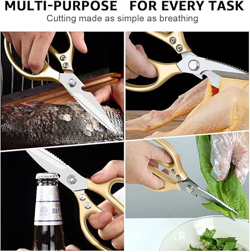 Miniatura 4 de ONEBOM - Tijeras de cocina, tijeras de cocina resistentes con hoja dentada para cortar carne, alimentos, pescado, aves de corral, accesorios de
