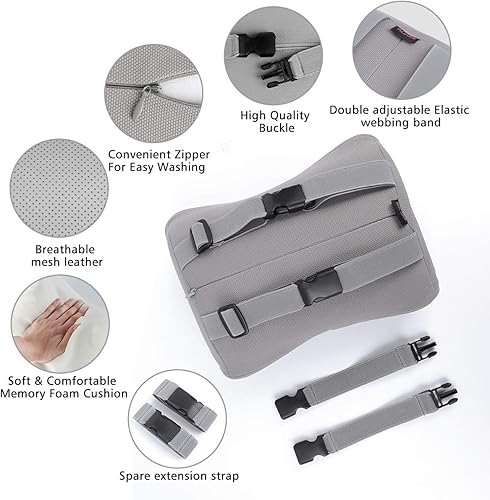 Miniatura 5 de Almohada de espuma viscoelástica para el cuello del automóvil, reposacabezas de cuero suave para conducir, oficina en casa, color gris (paquete de 2)