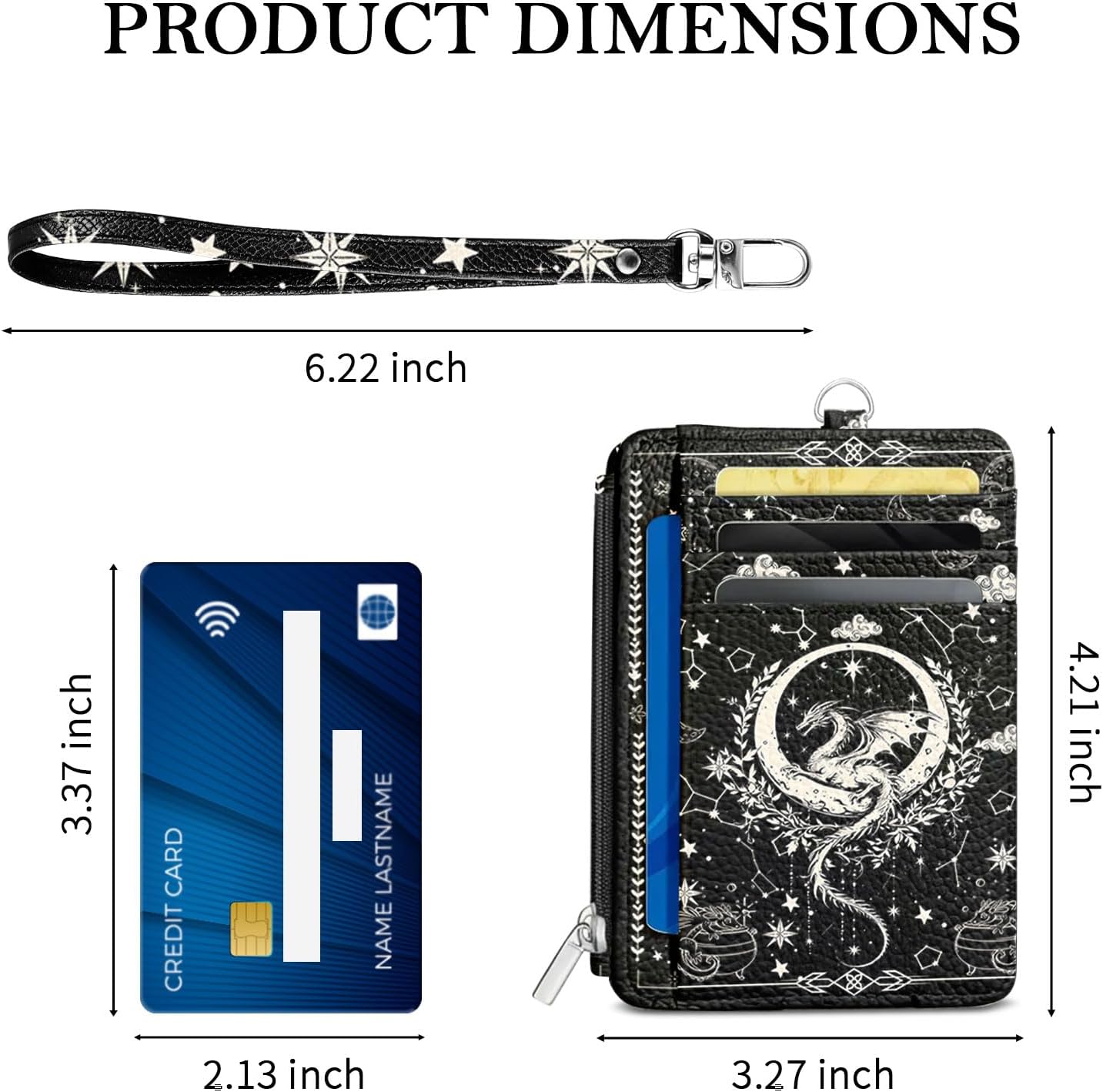 Dargon Credit Card Holder Wallet with Zipper, Wallet Front Pocket Slim Card Holder for Women, Funny Cute Purses with Card Case ID Window, PU Leather Blocking Card for Girls