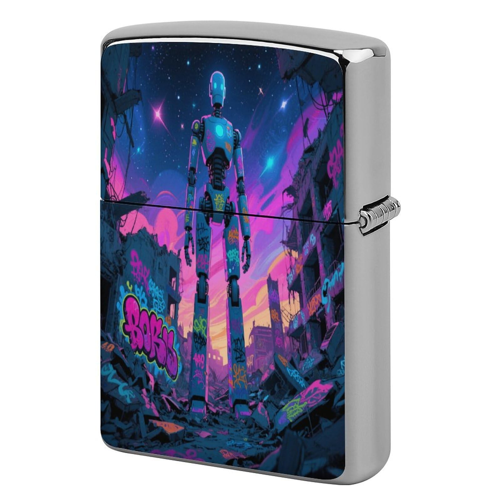 Fekiloot Style Graffiti Robot Lighter Case Cover Metal Lighter Case