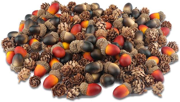 YIYA 240PCS Pine Cones Decoration Thanksgiving Artificial Acorns Christmas Natural Mini Pine Cones Acorns Ornaments for Fall Wedding Decor Christmas Decor Thanksgiving Decor Fall Decor