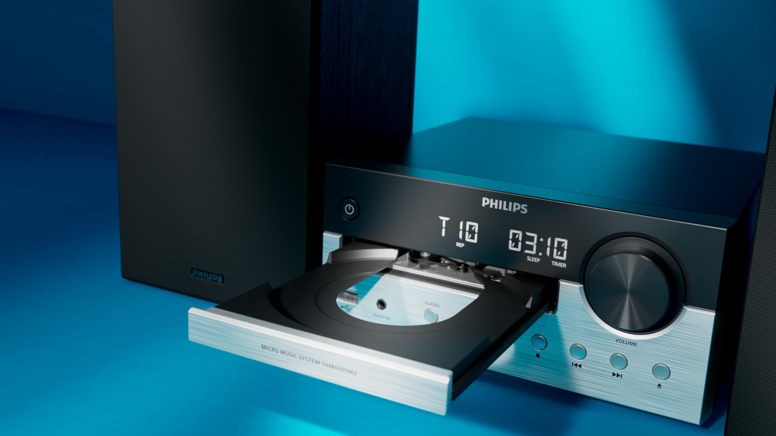 Philips TAM4205M2 Système de microchaîne Hi-FI – 80 W, Enceintes Bass Reflex, CD, FM, USB, entrée Audio, Bluetooth 5.4, Auracast, contrôle numérique du Son, télécommande, Emballage écologique