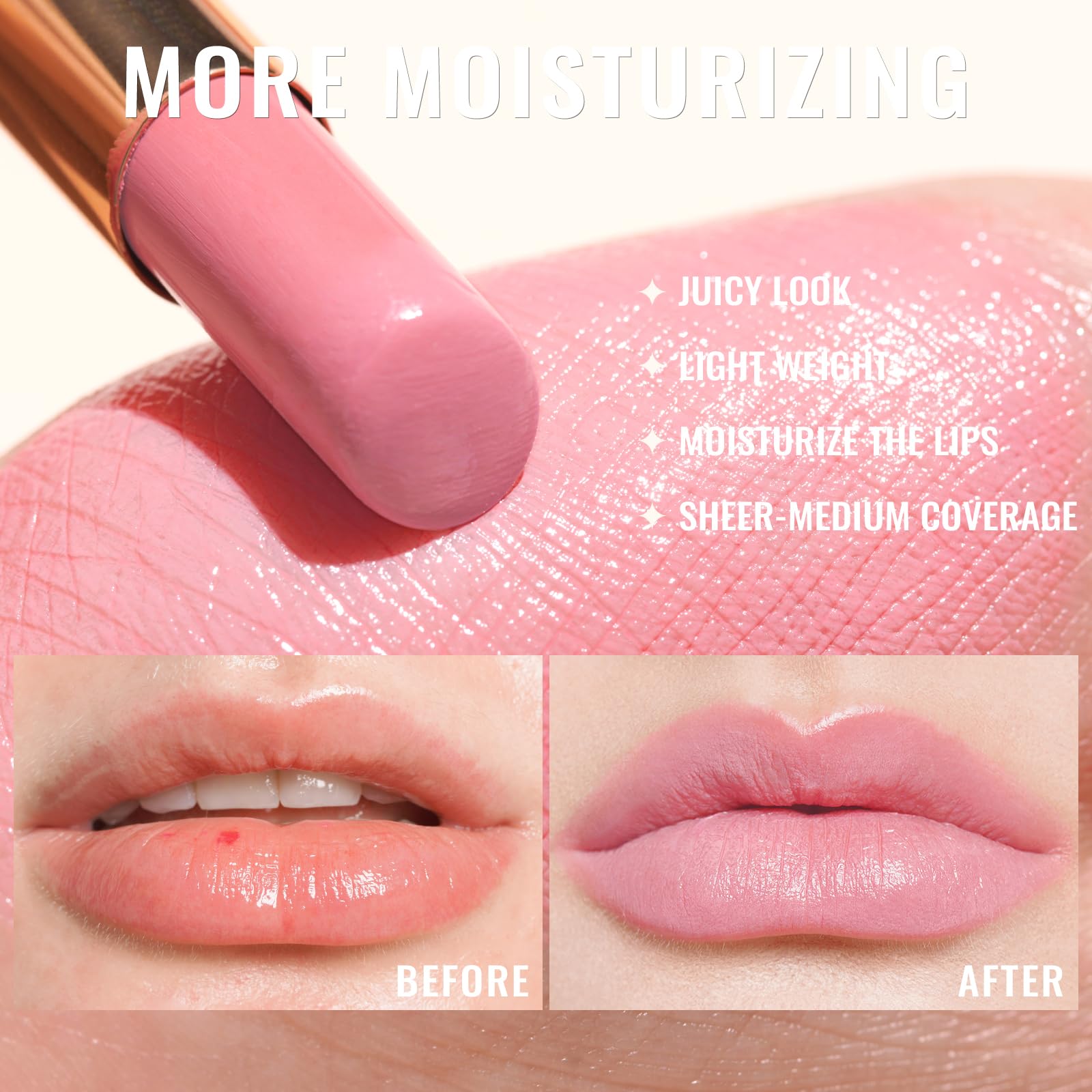 Amazon.com : Oulac Pale Pink Lipstick Shine for Women, 2 in 1 Glossy Light  Pink Tinted Lip Balm, Hydrating Lipstick for Dry Lips, Moisture Shine Sheer  Juicy Finish Vegan 2.2g/0.07oz (20) :