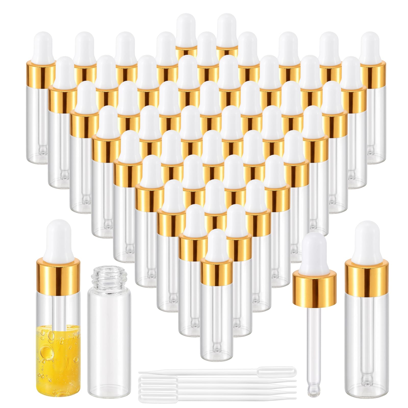 Kesell 50 Pack Dropper Bottles Mini Glass Vials for Essential Oils 5ml Small Clear Vials with Dropper Travel