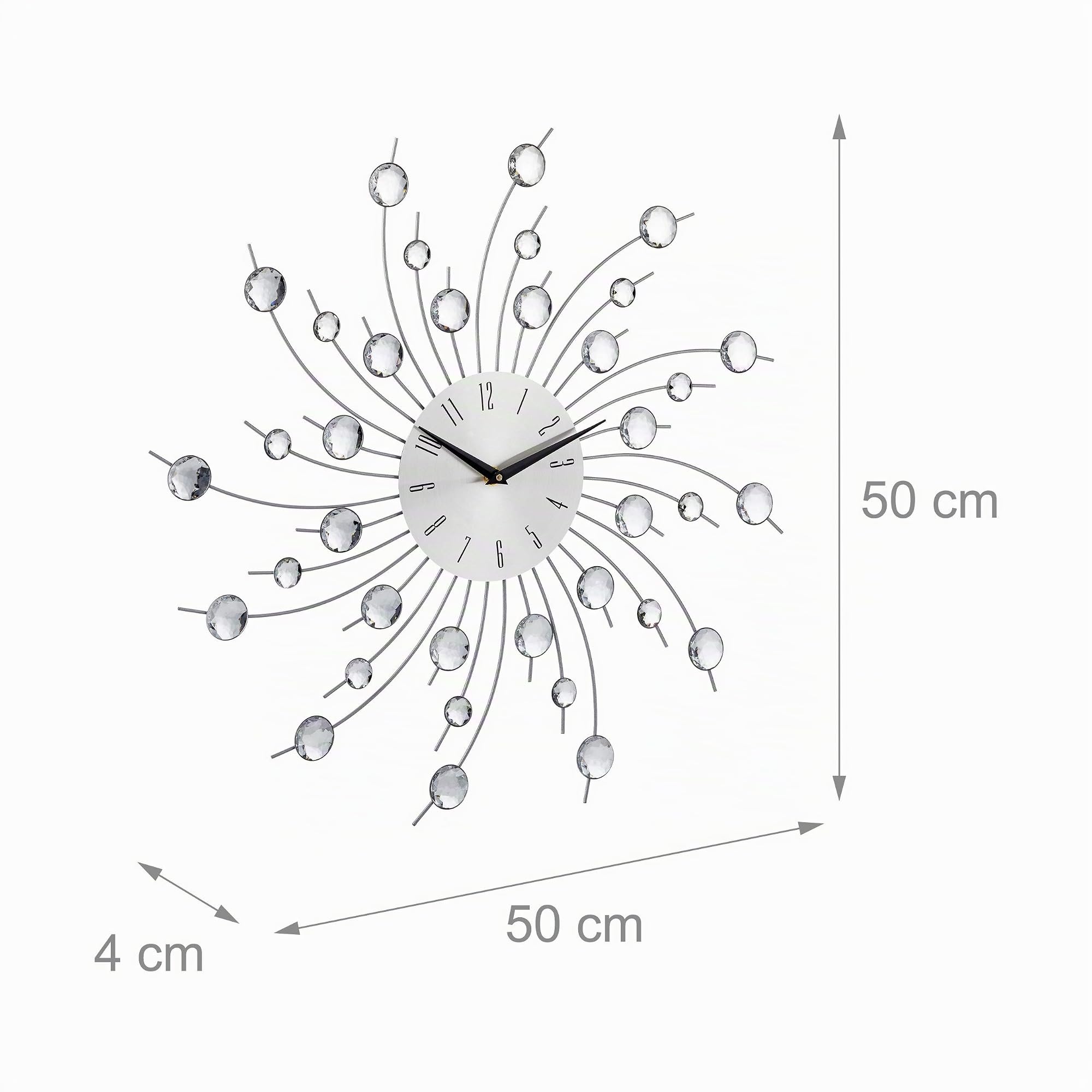 Relaxdays Reloj Pared Grande Decorativo, Hierro, Plateado, 50 cm