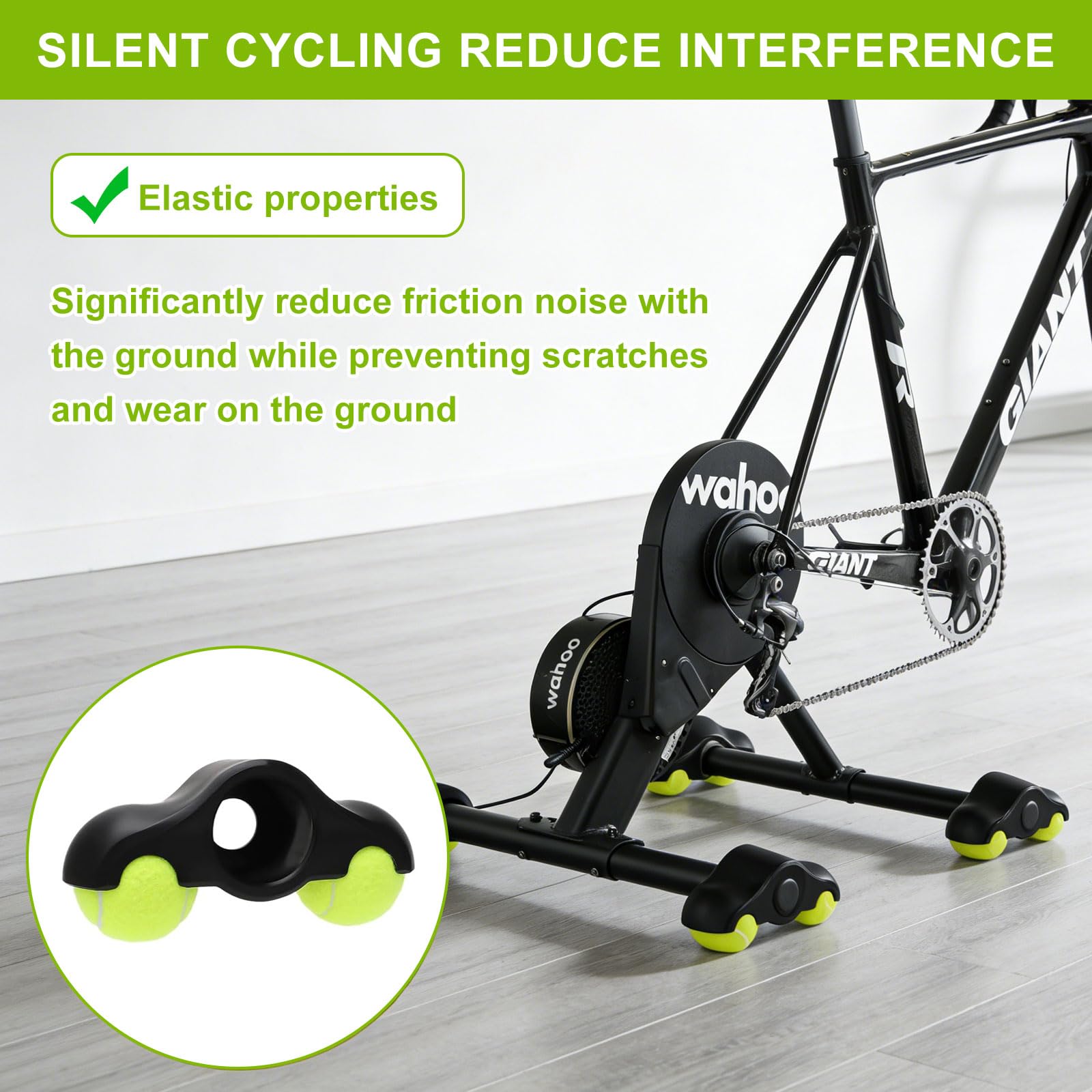 Rocker Plate Feet, 4 Stück Indoor Cycling Snap Rocker Feet Adapter, Tragbarer Wippplatten-Fahrradtrainer, Tennisballfüße für Wahoo Kickr Core 4 Rollentrainer, Mit 8 Tennisbällen