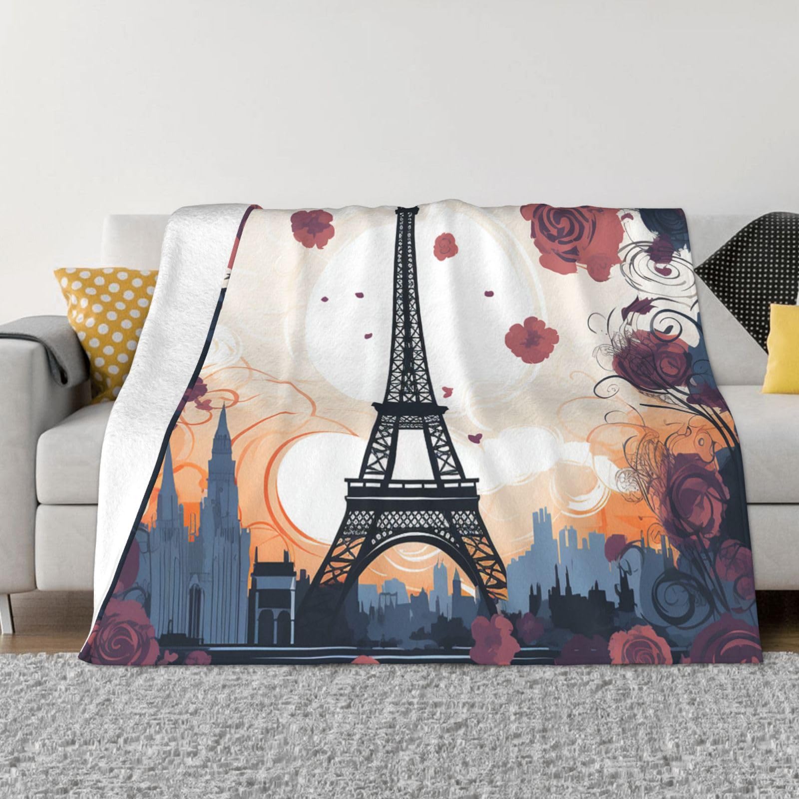 Couverture molleton flanelle Paris pour cocooning sur canapé